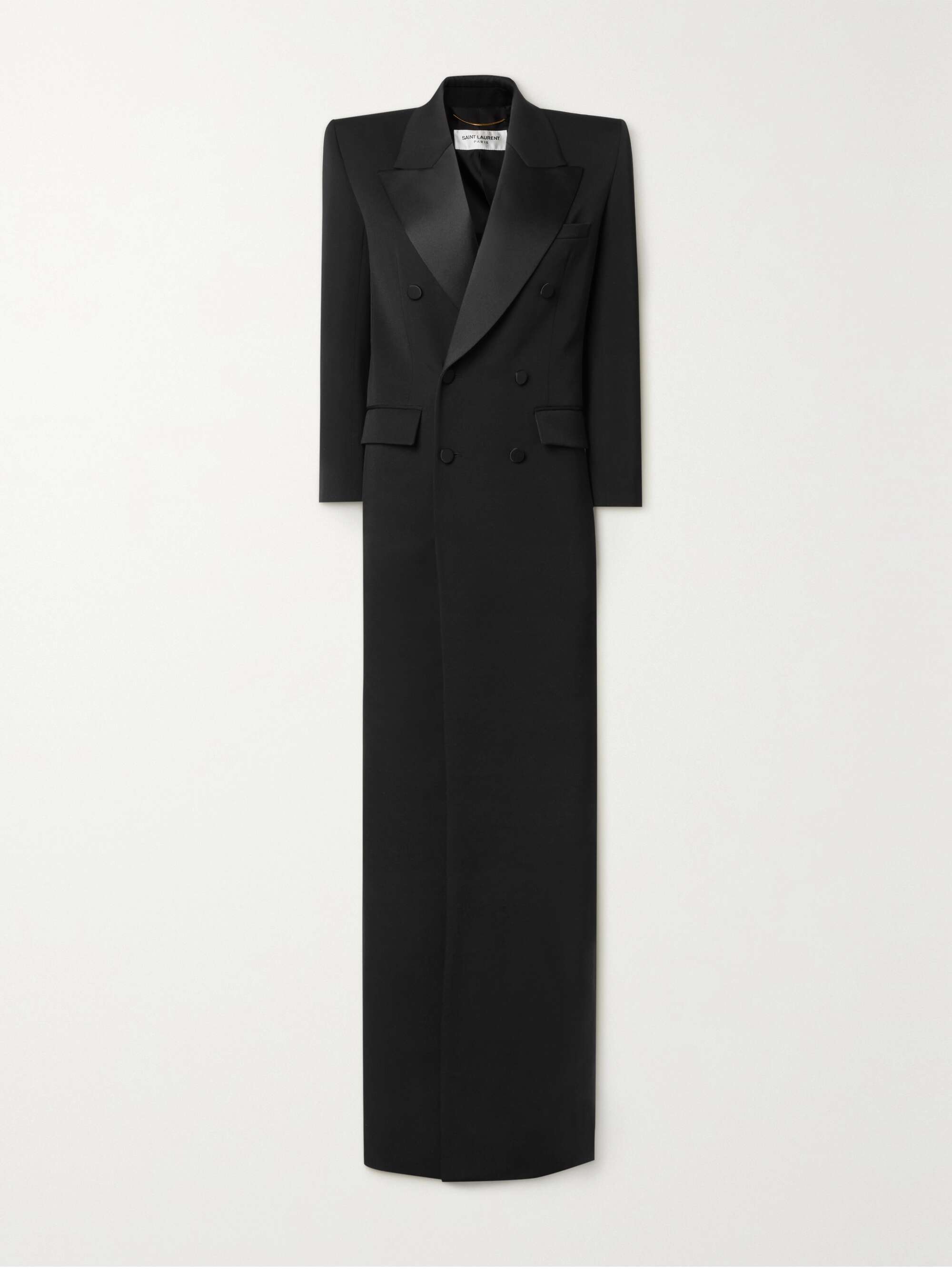 Double-breasted satin-trimmed wool-crepe coat