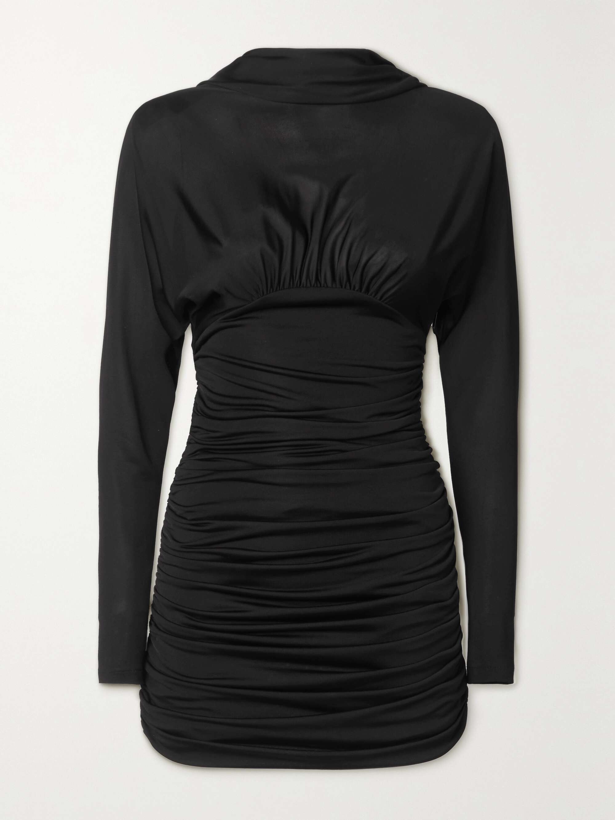 Open-back ruched satin-jersey mini dress