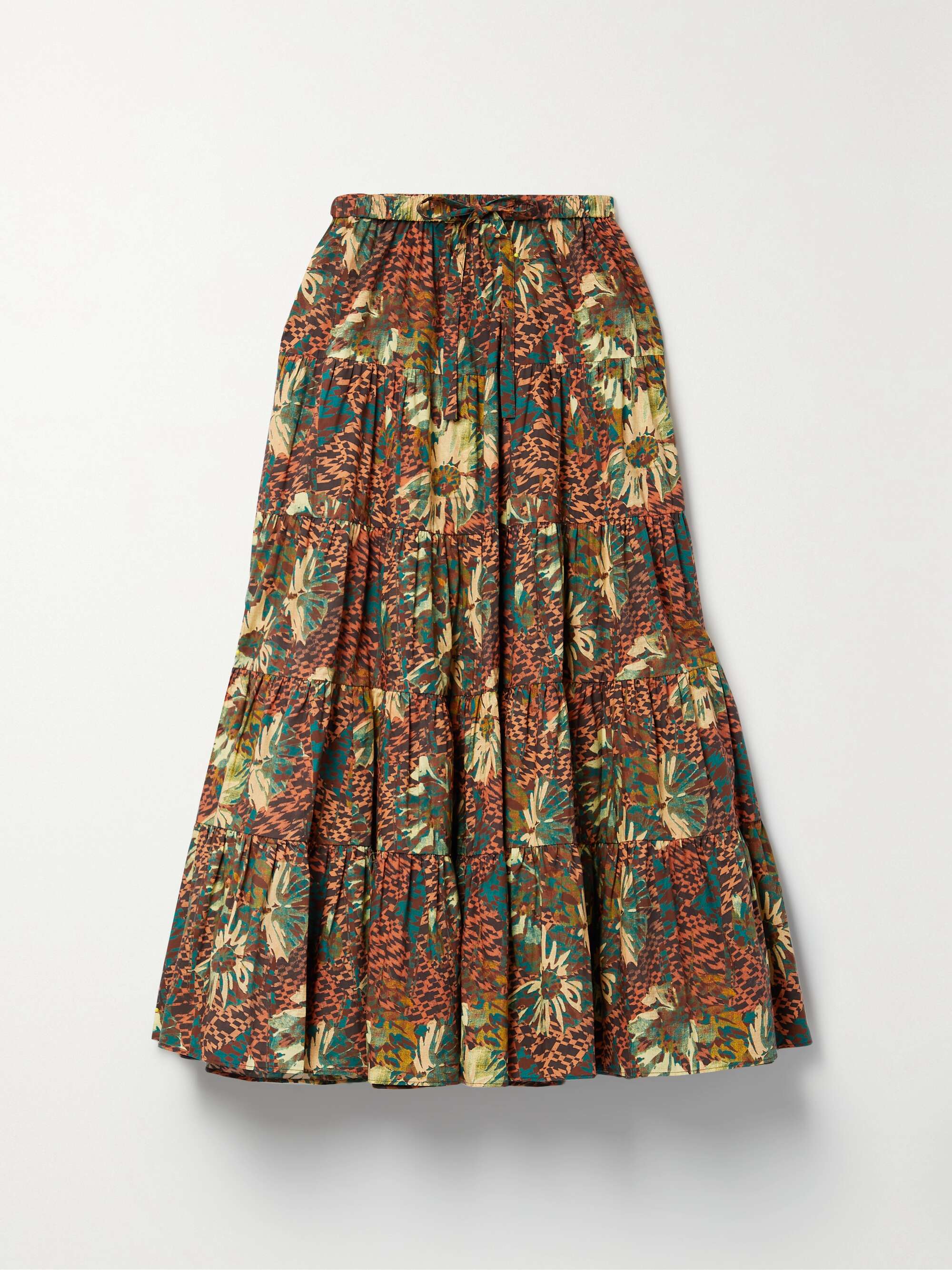 ULLA JOHNSON Makana tiered printed cotton-poplin maxi skirt | NET-A-PORTER