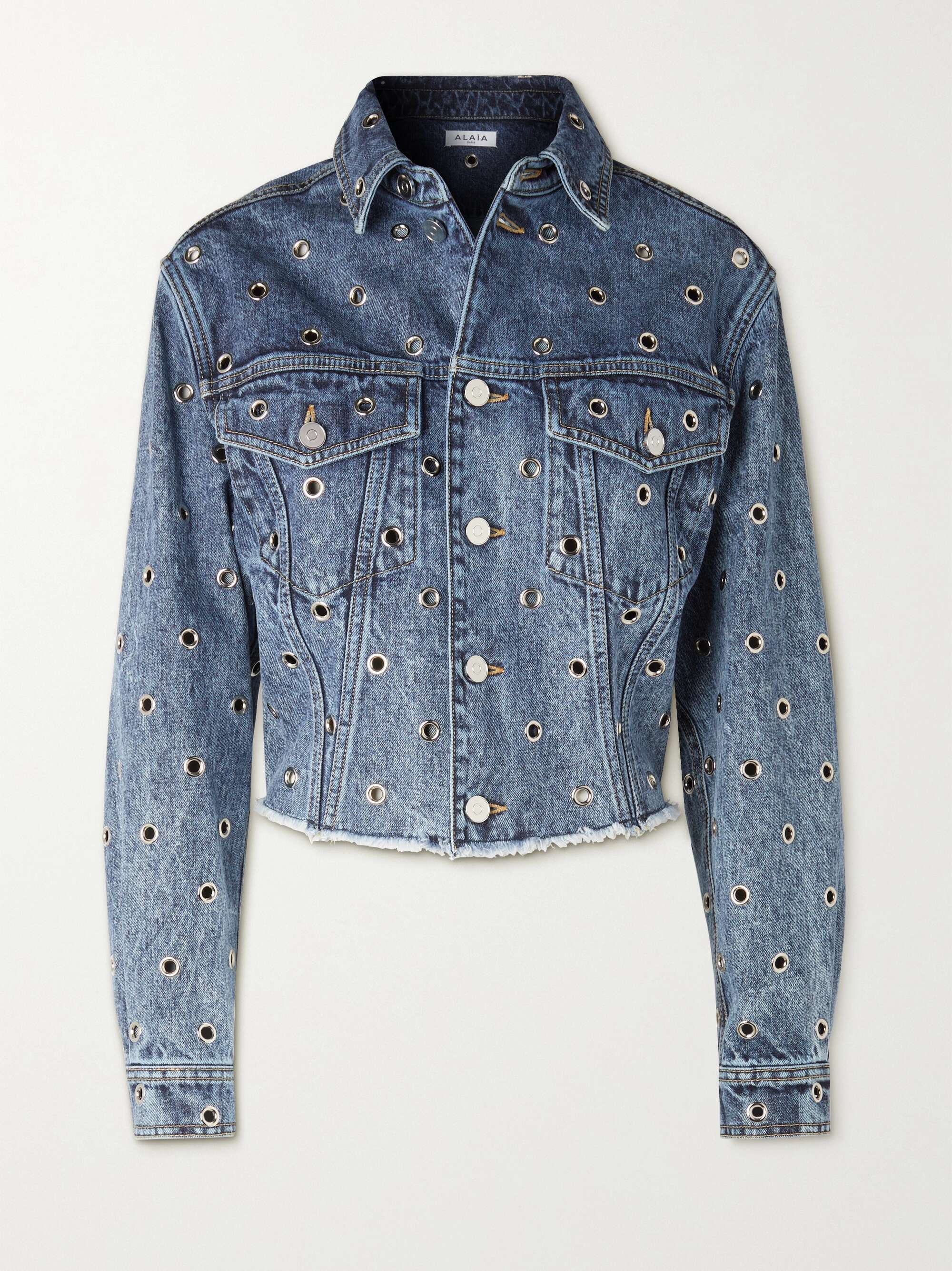 melodi hovedlandet fiber ALAÏA Eyelet-embellished denim jacket | NET-A-PORTER
