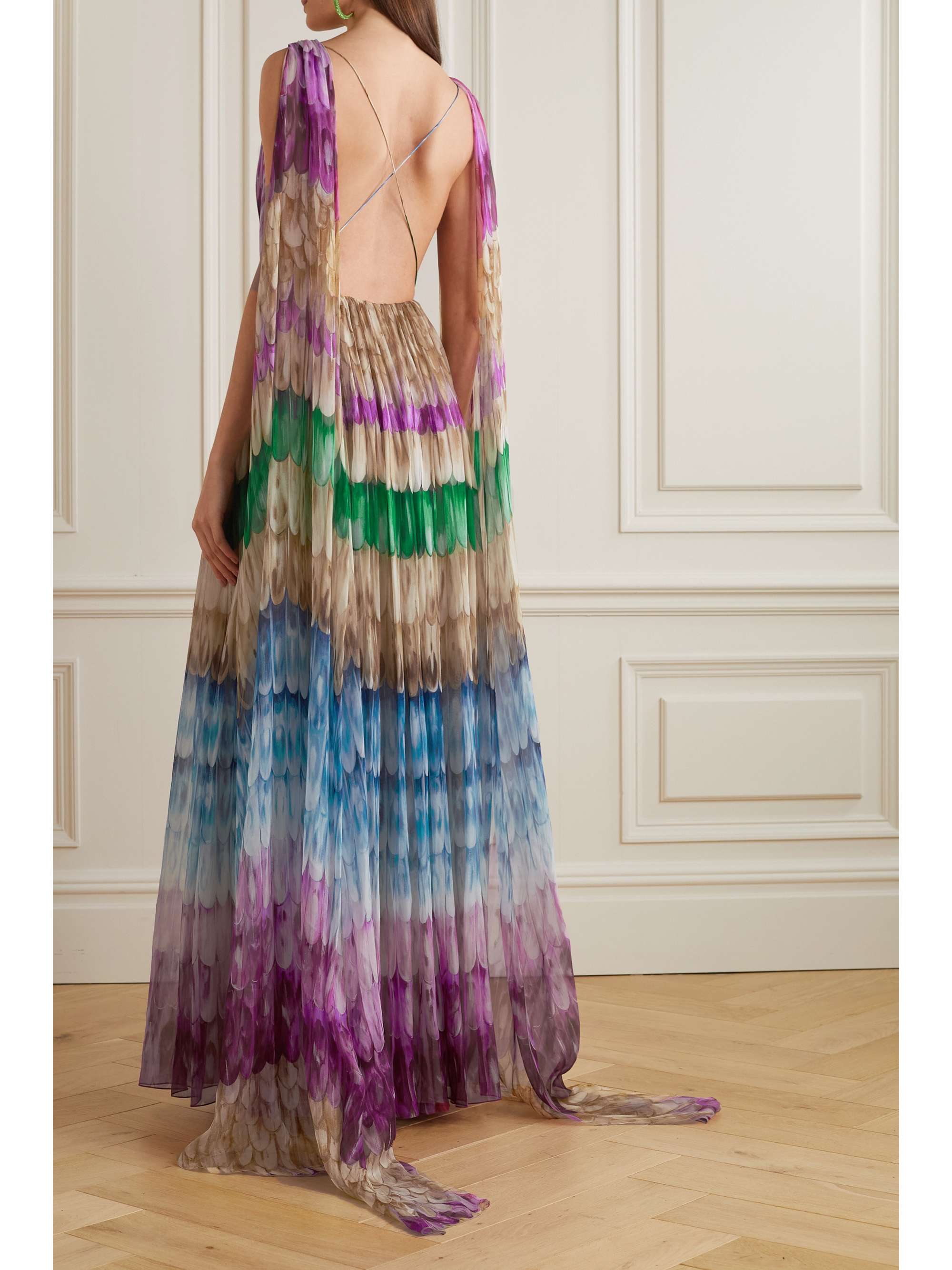 VALENTINO GARAVANI Draped printed silk-chiffon gown