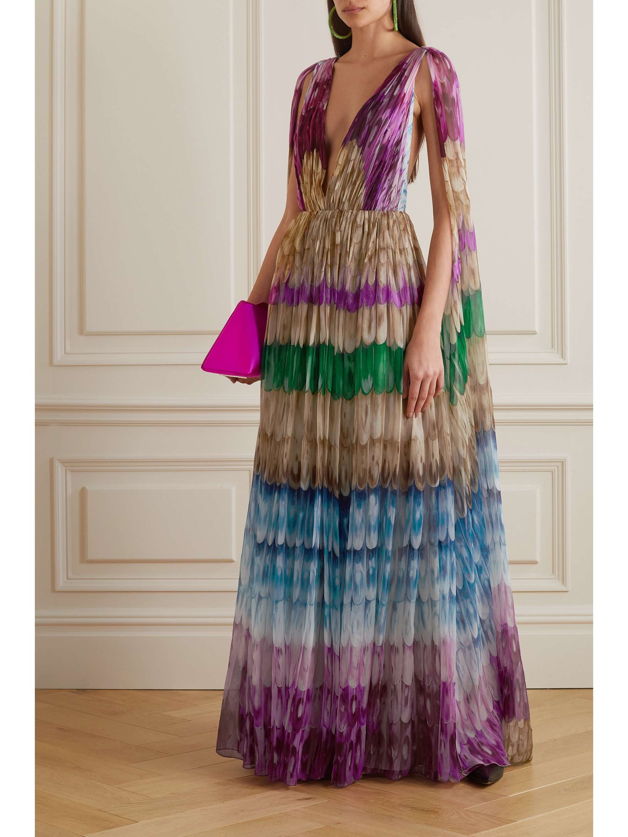 VALENTINO GARAVANI Draped printed silk-chiffon gown