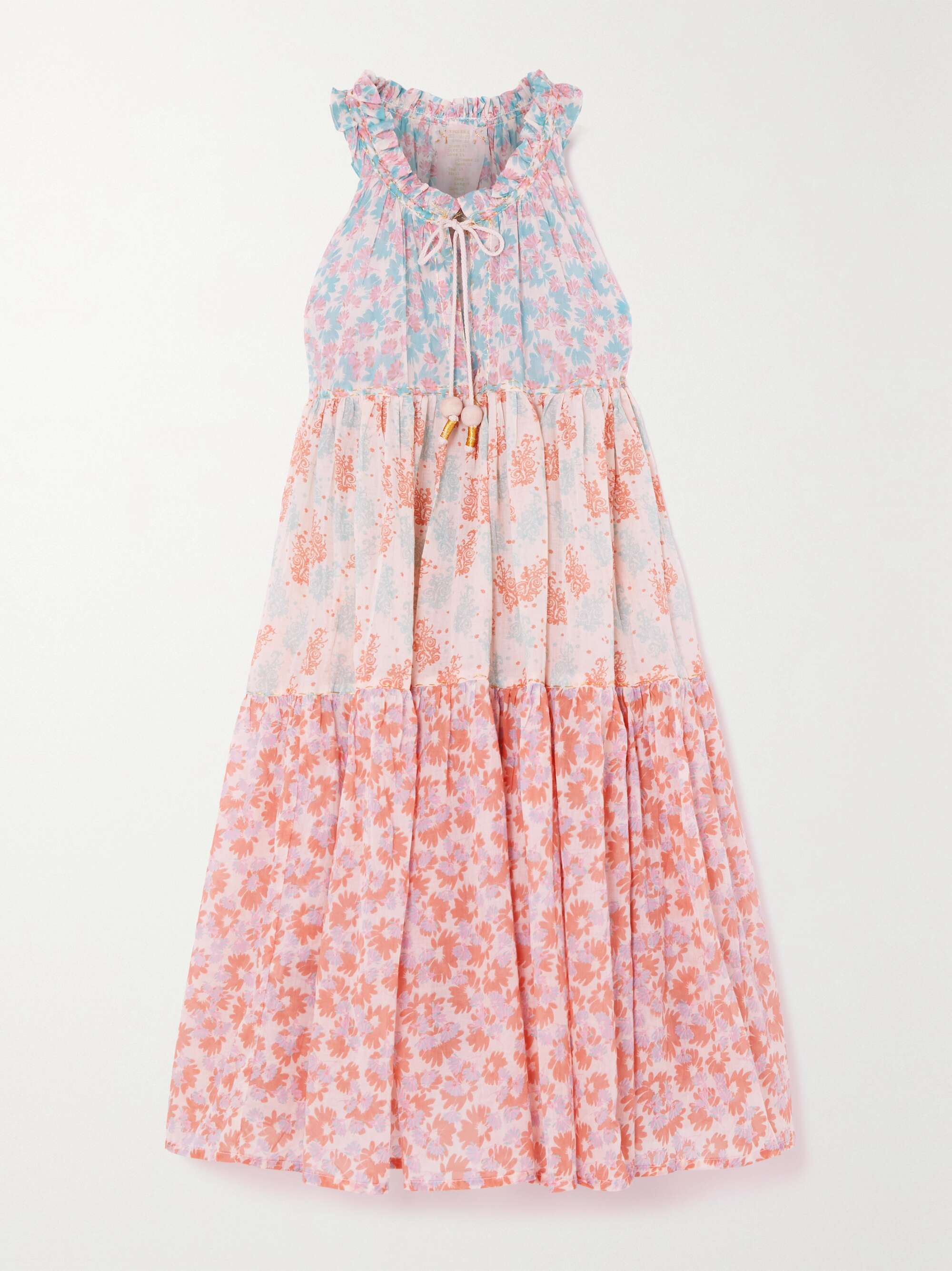 Tiered printed cotton-voile dress