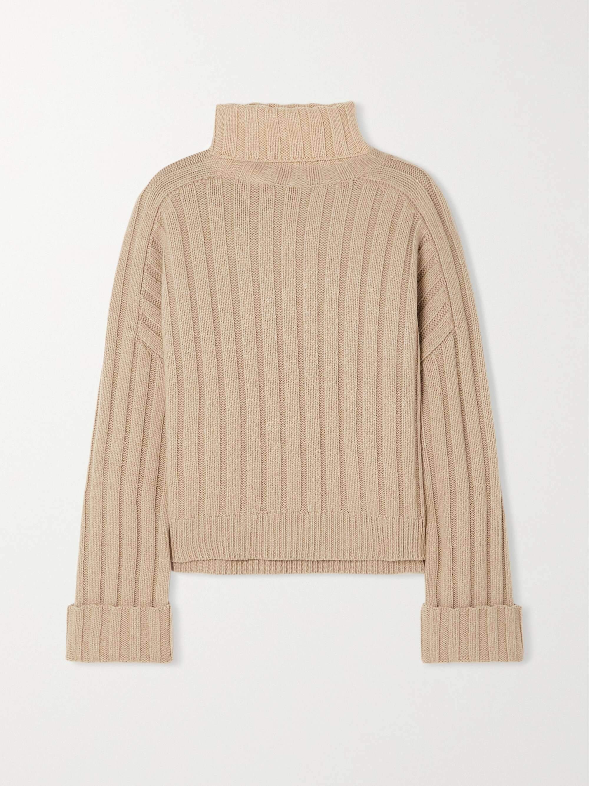 Brown Ribbed wool, cashmere and silk 