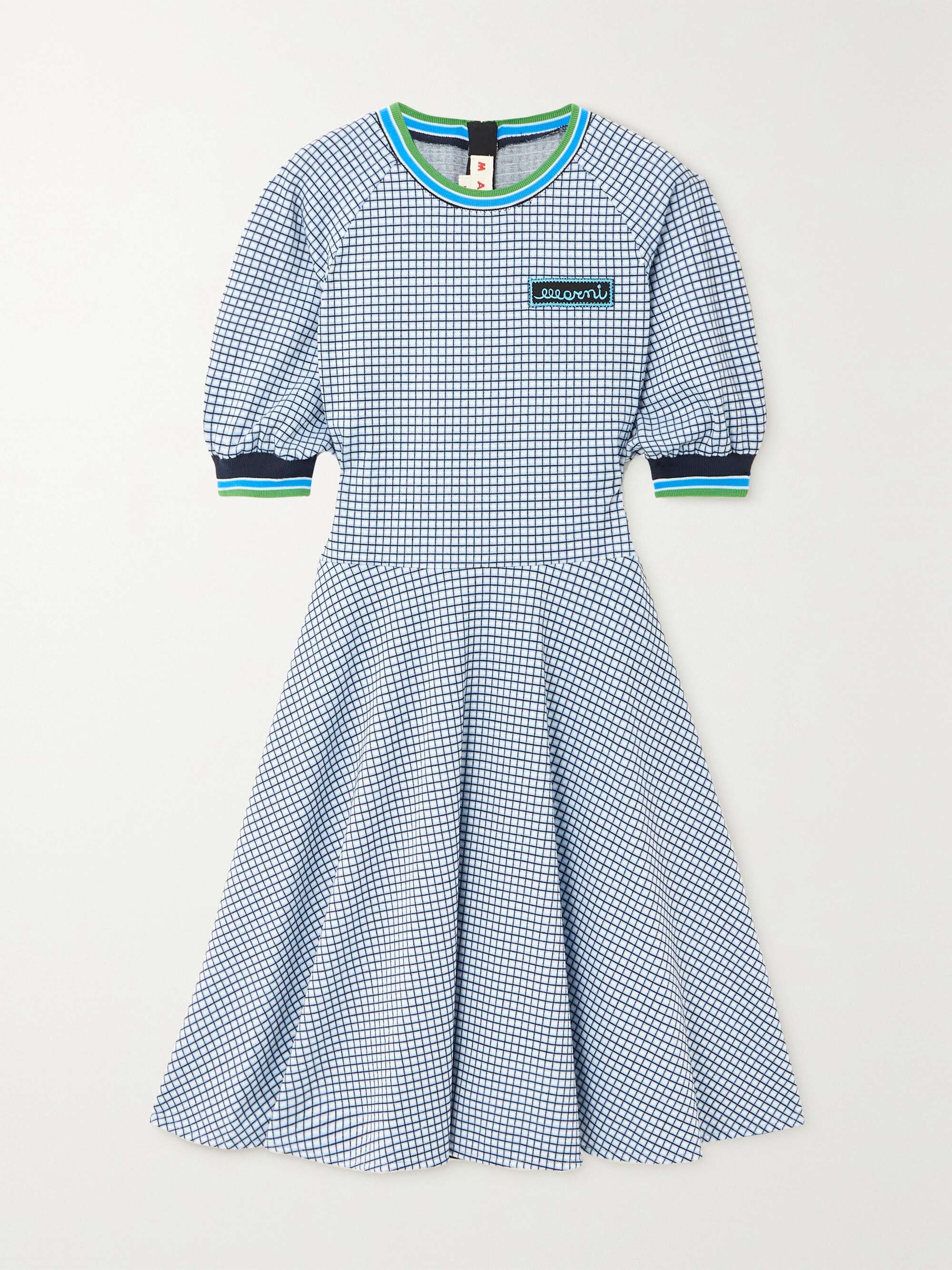 Appliquéd checked stretch-knit dress