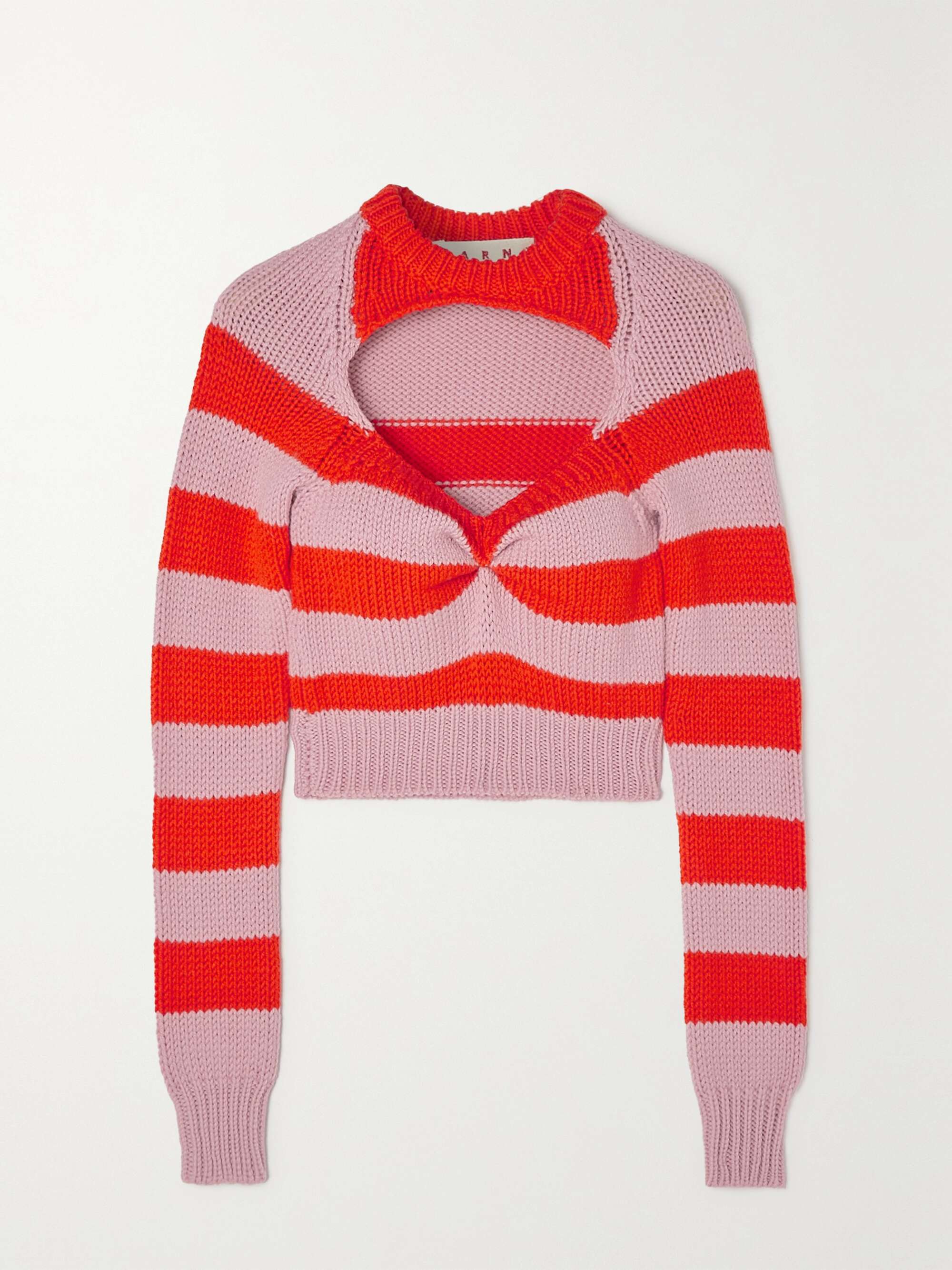 MARNI Cropped cutout striped wool sweater | NET-A-PORTER