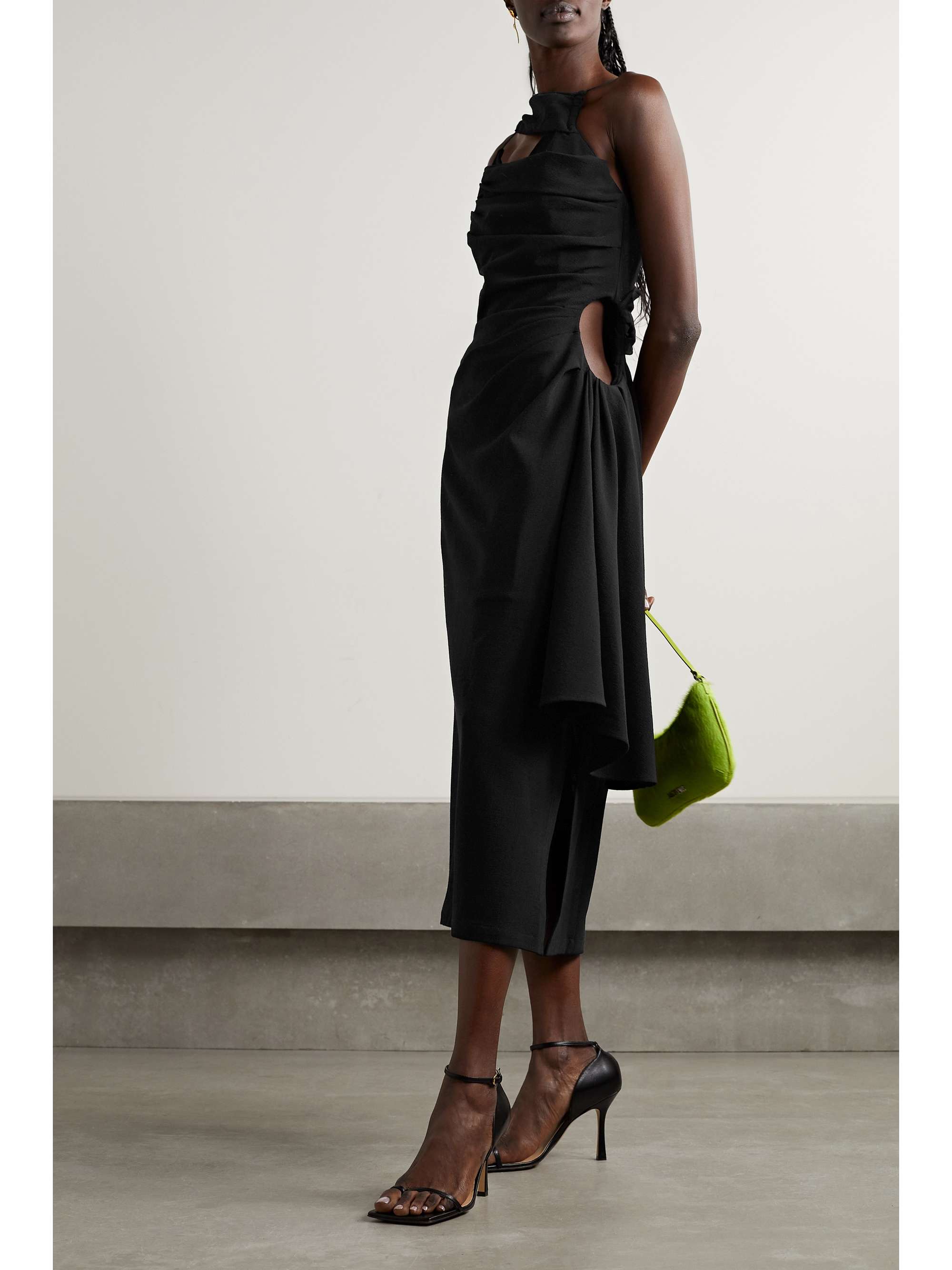 JACQUEMUS Abanada cutout draped wool-blend crepe midi dress
