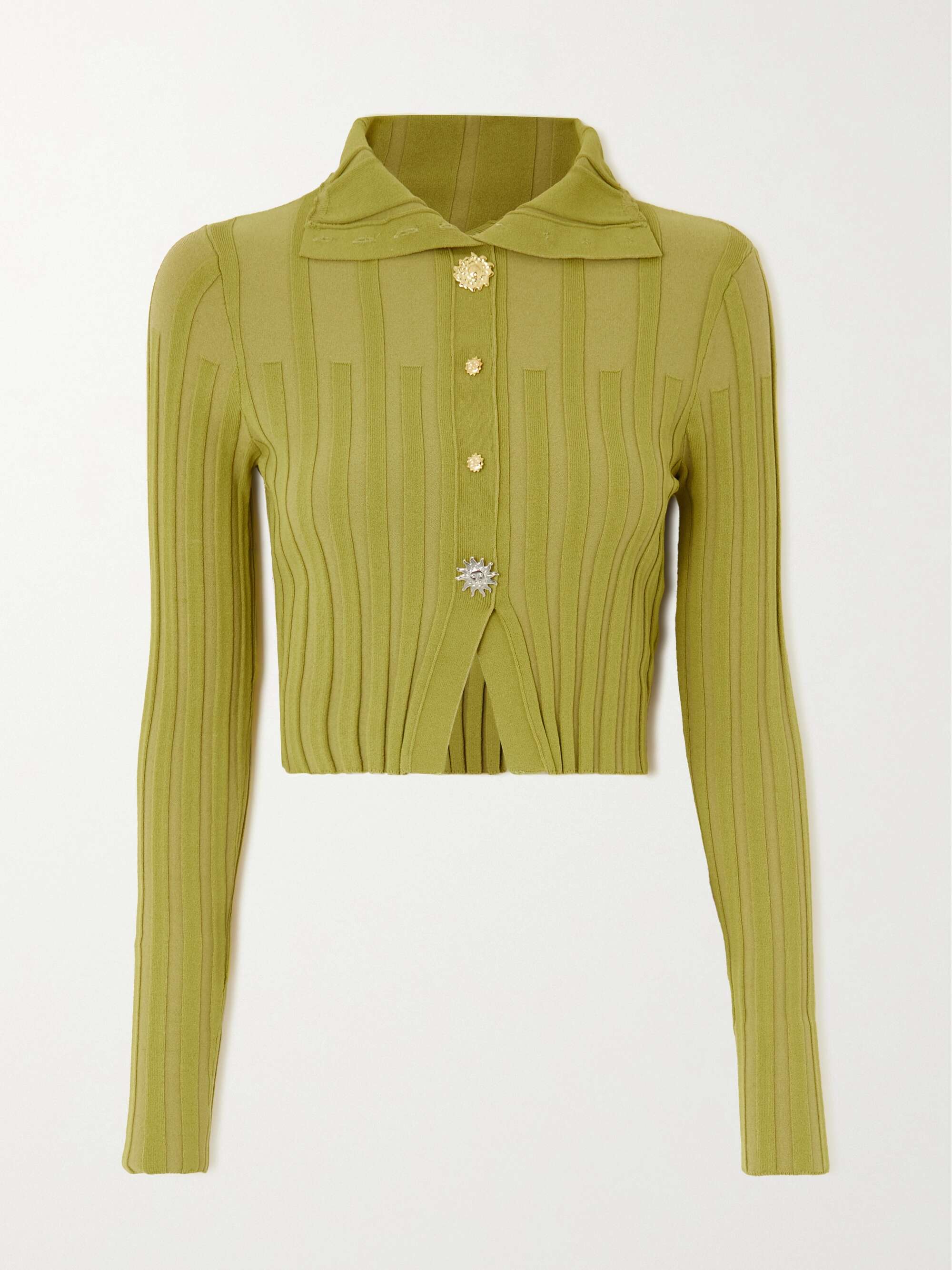 JACQUEMUS Bando cropped button-embellished ribbed-knit cardigan |  NET-A-PORTER