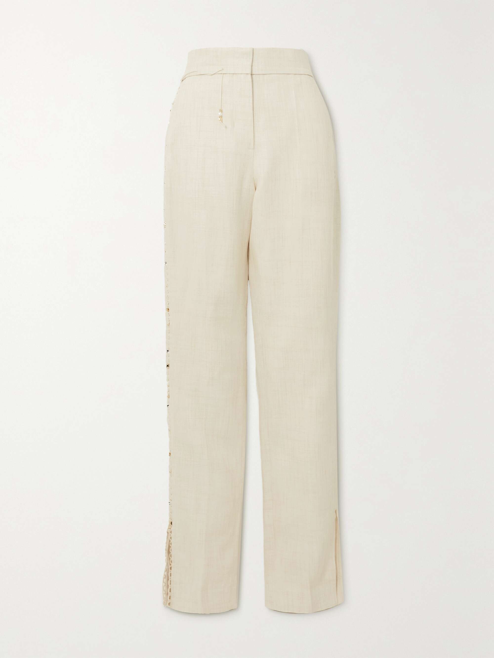 Lace-up linen-blend straight-leg pants