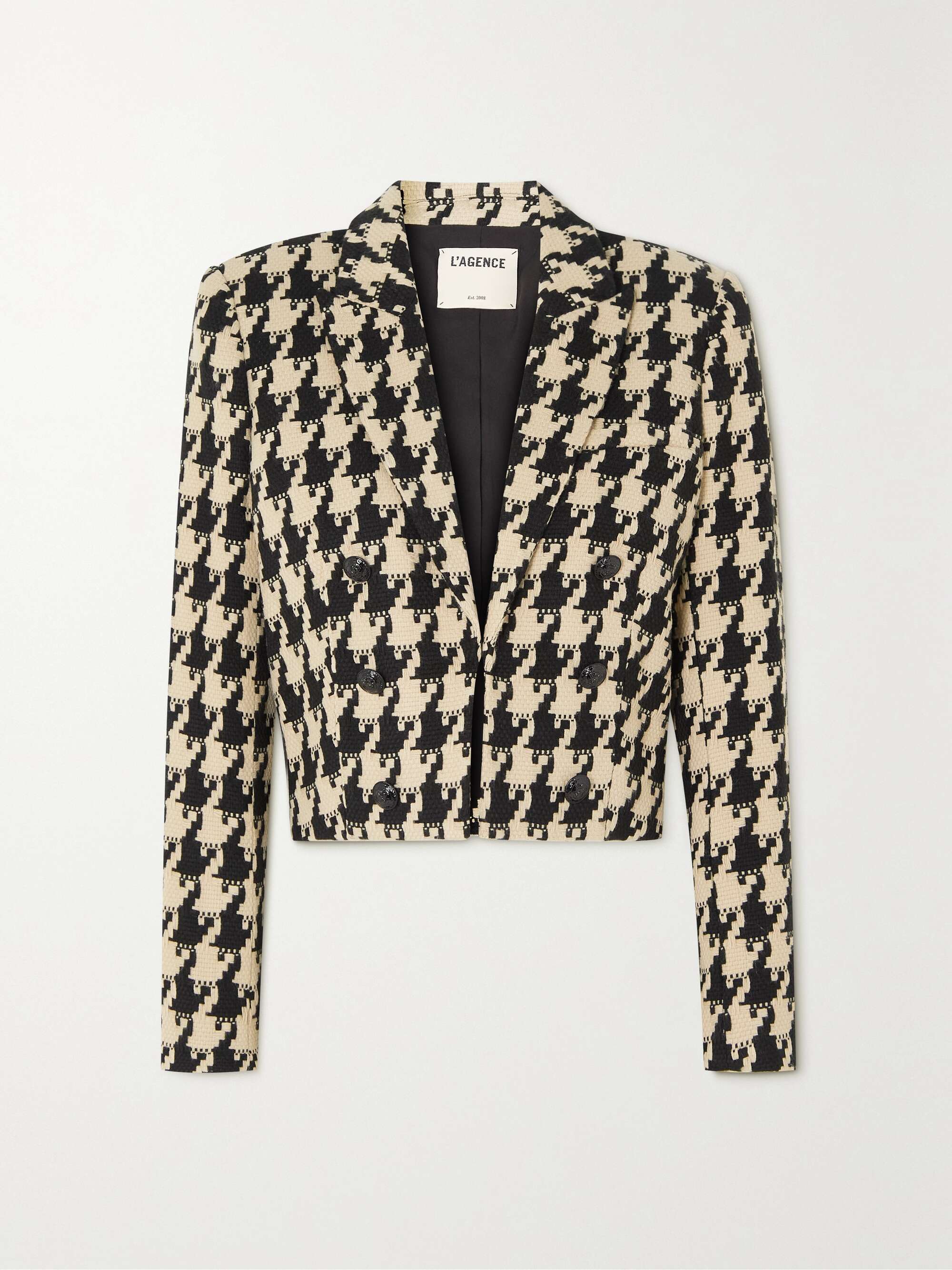 L'AGENCE Inez cropped houndstooth tweed blazer | NET-A-PORTER
