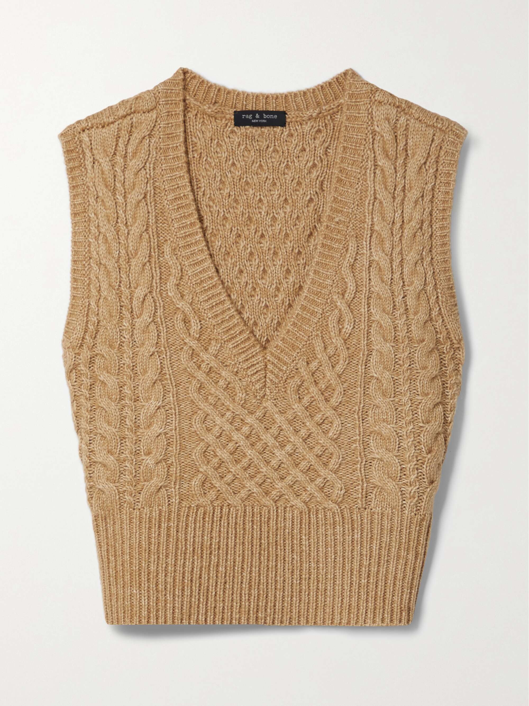 Elizabeth cropped cable-knit wool, cotton and alpaca-blend vest