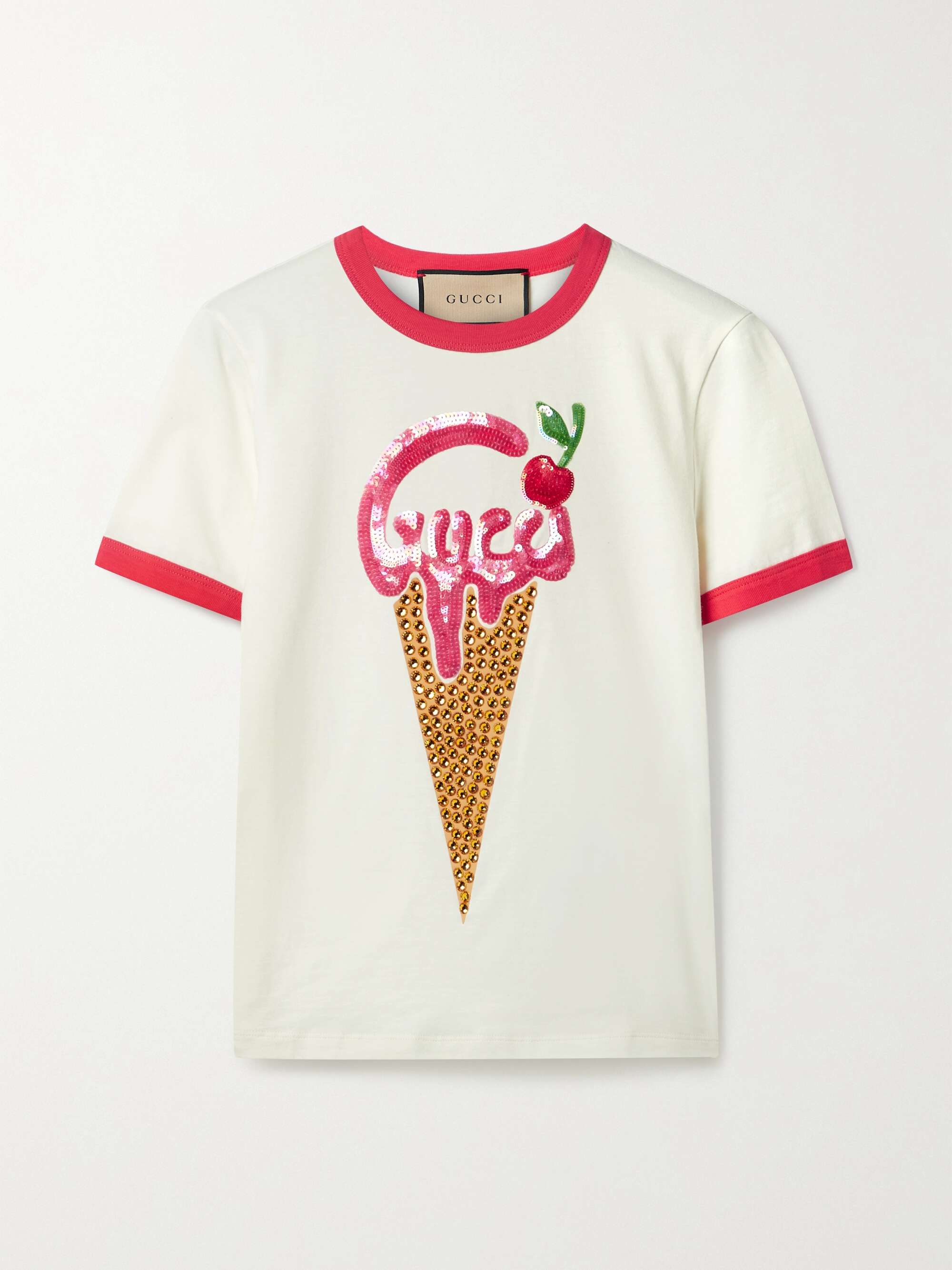 tykkelse Husk mikrofon GUCCI Embellished printed cotton-jersey T-shirt | NET-A-PORTER