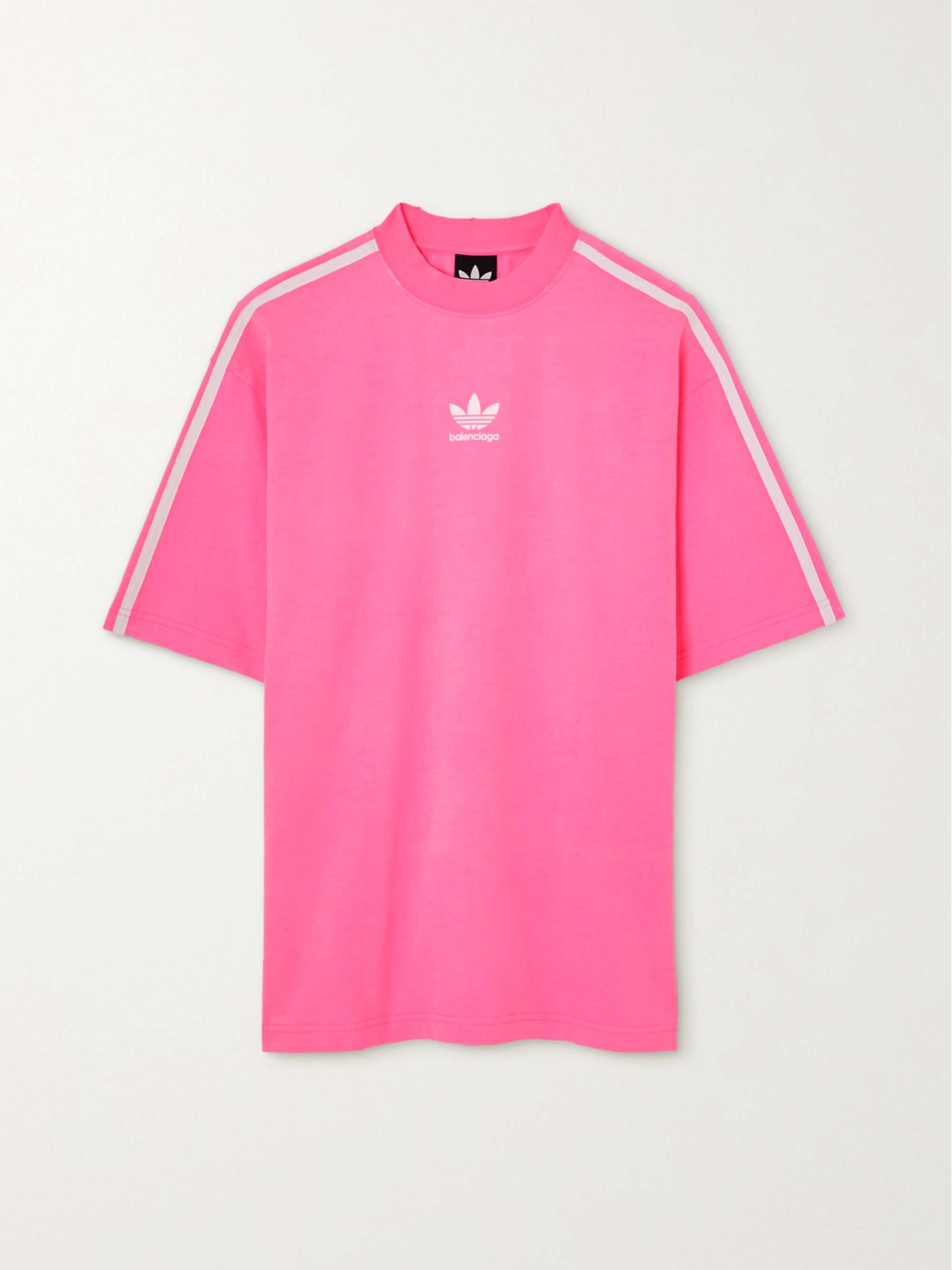 + adidas striped embroidered neon cotton-jersey T-shirt |