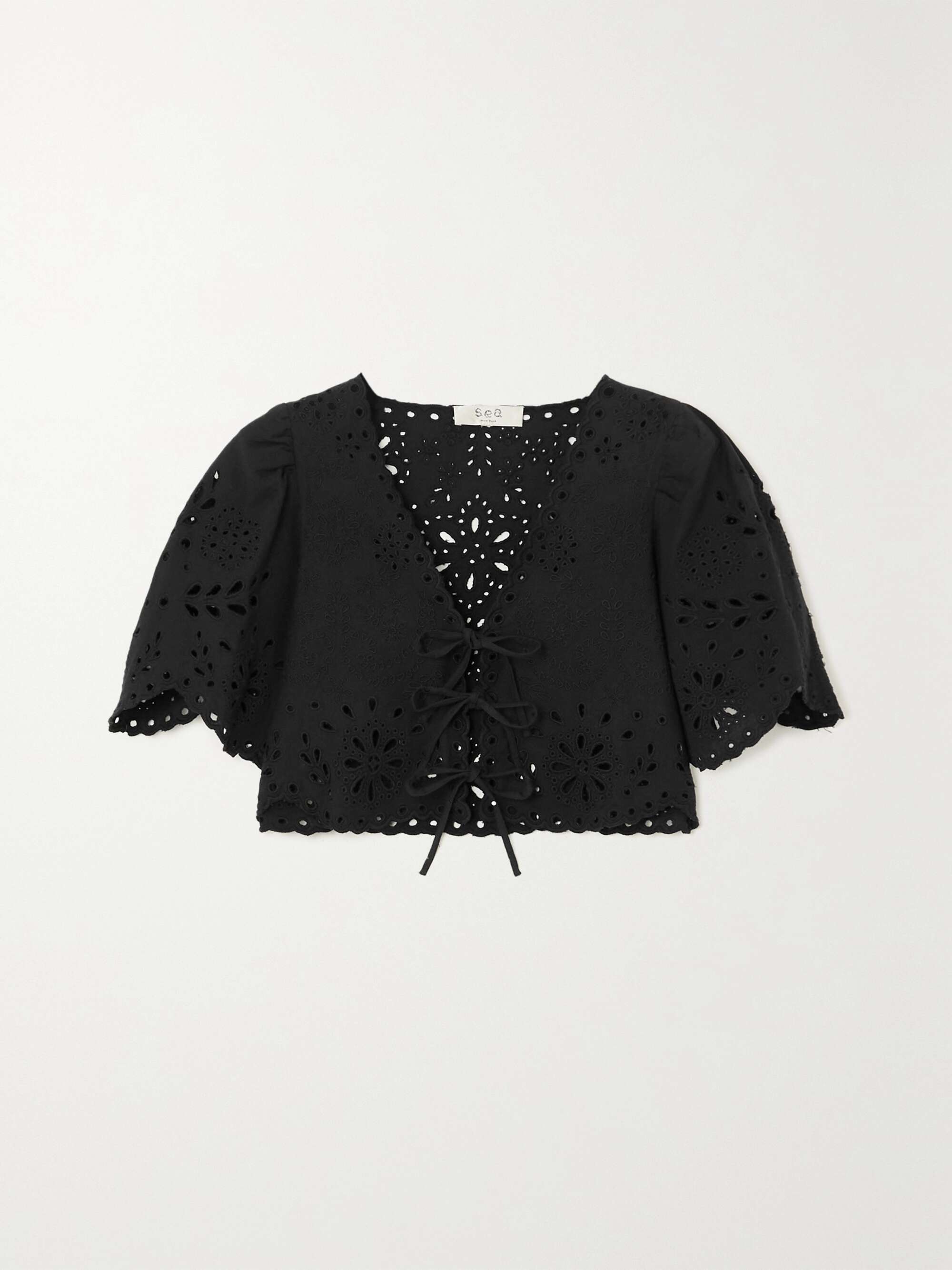 SEA Tali cropped broderie anglaise cotton and linen-blend top | NET-A-PORTER