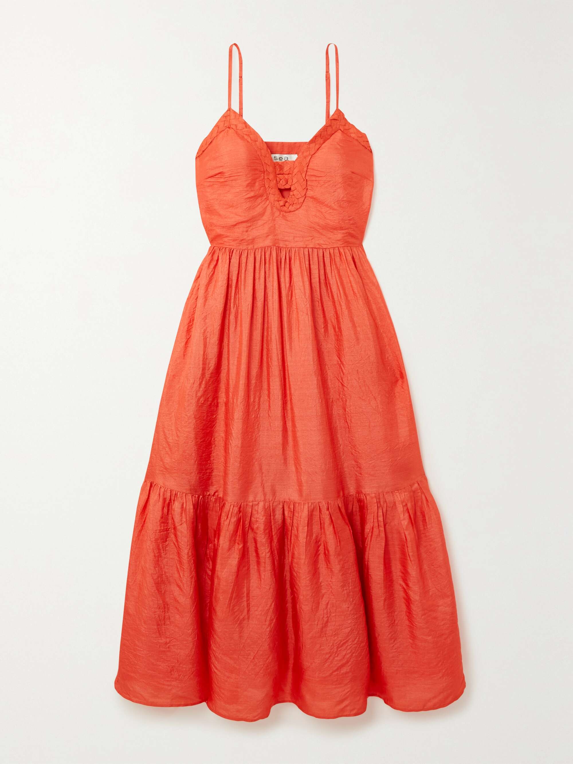 SEA Roberta braided cutout silk-dupioni midi dress | NET-A-PORTER
