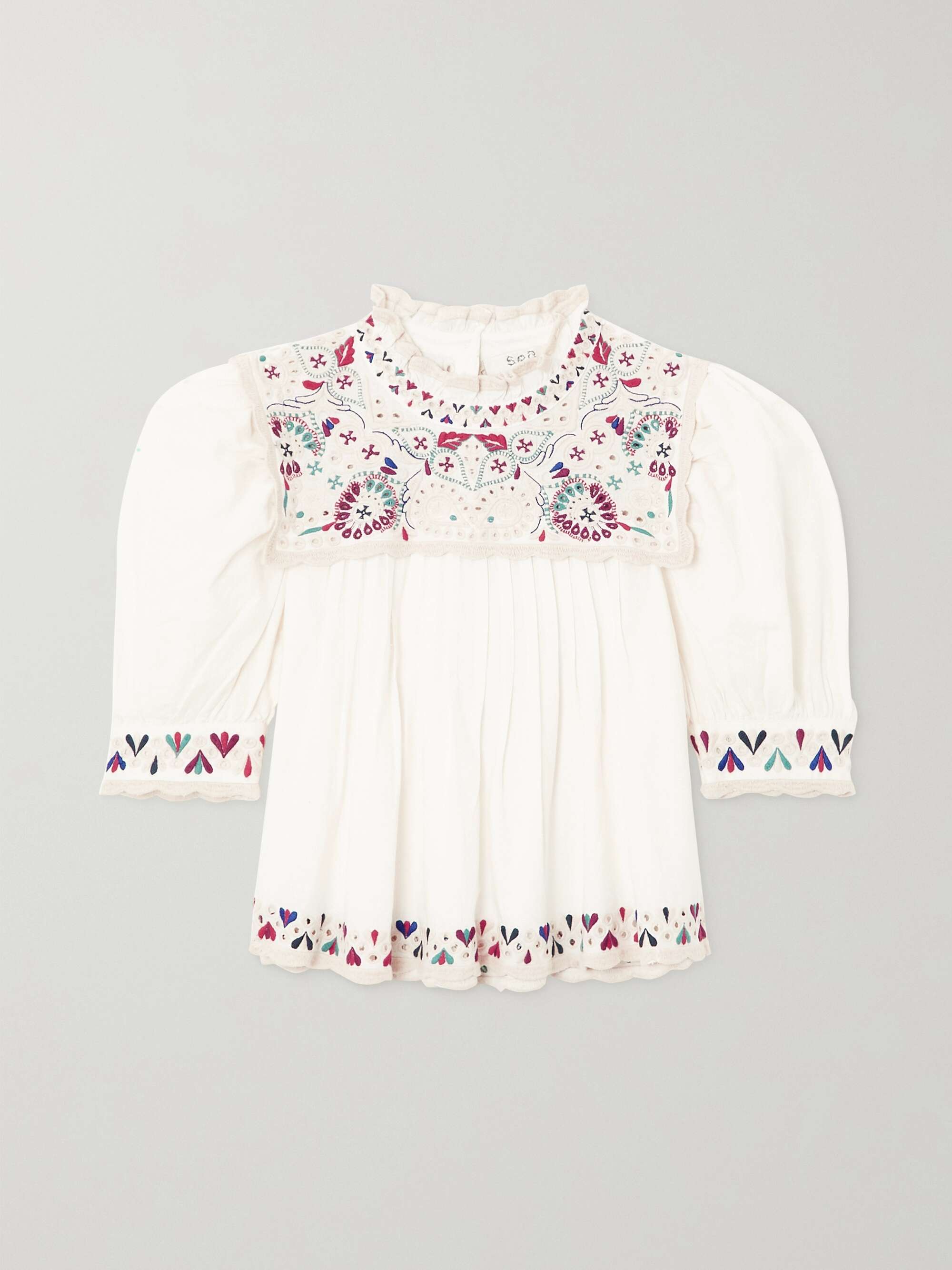 SEA Alicia embroidered broderie anglaise cotton and linen-blend top