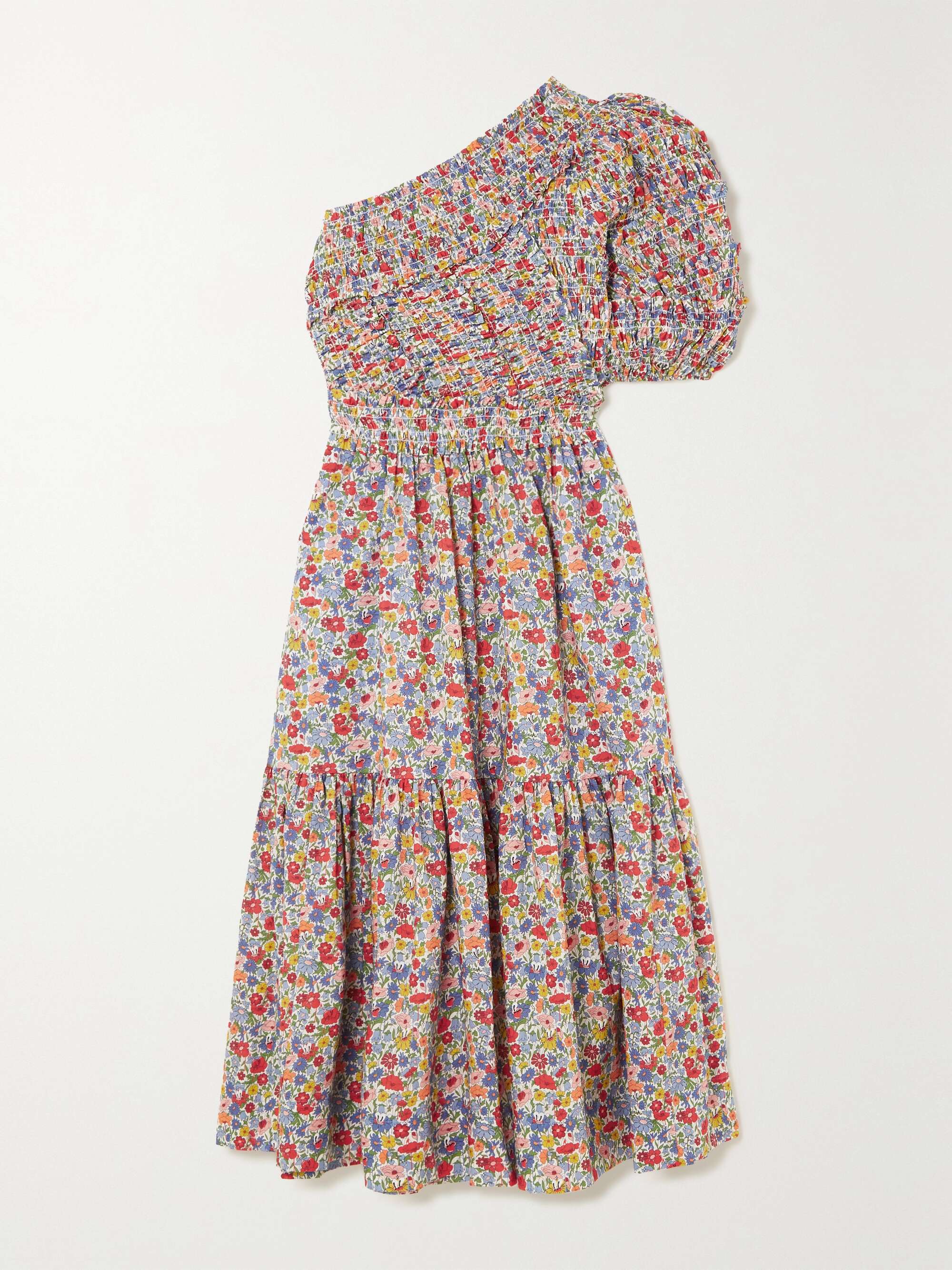 SEA Hanna one-sleeve smocked floral-print cotton-voile midi dress |  NET-A-PORTER