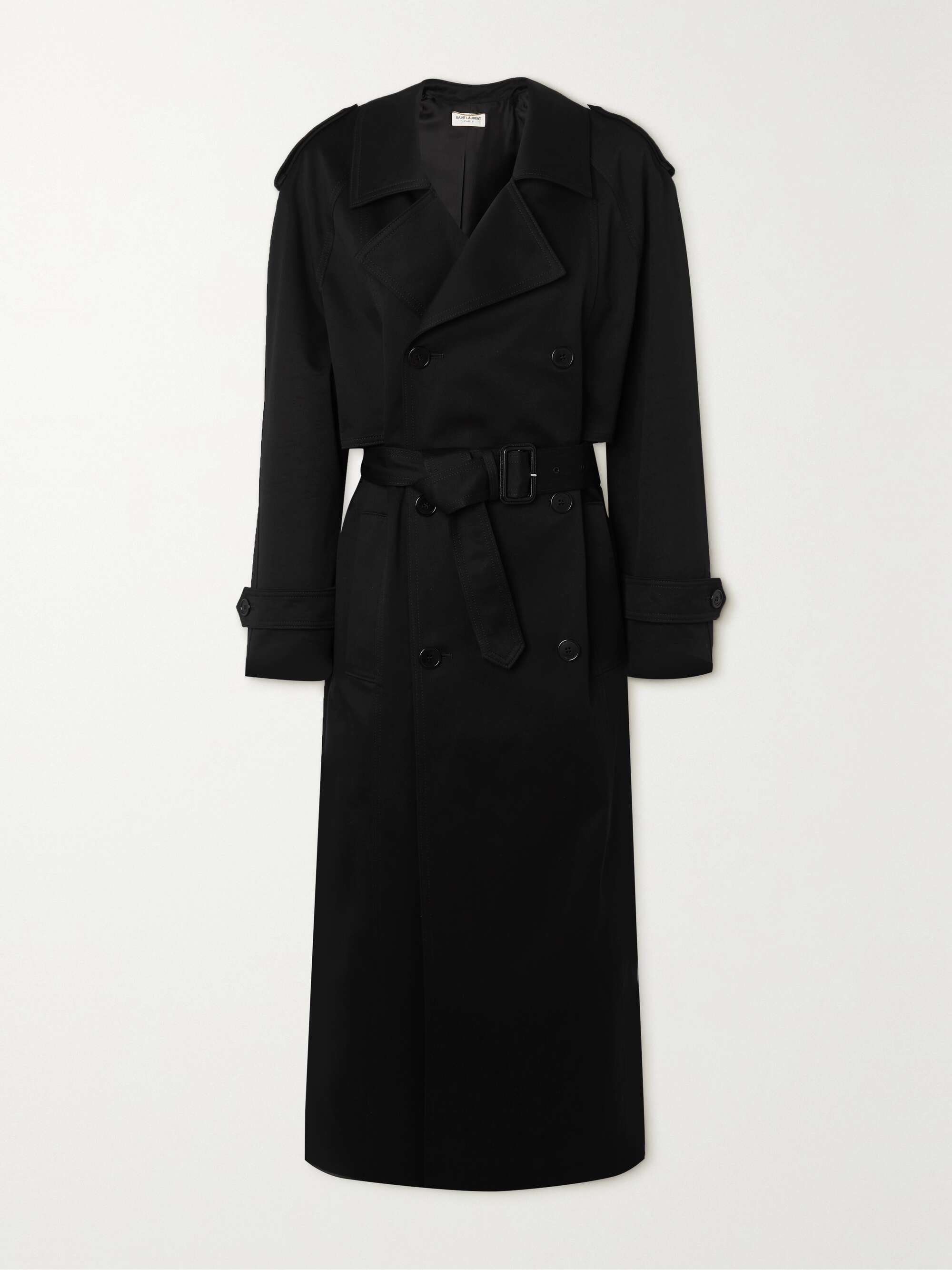 Double-breasted belted cotton-twill trench coat