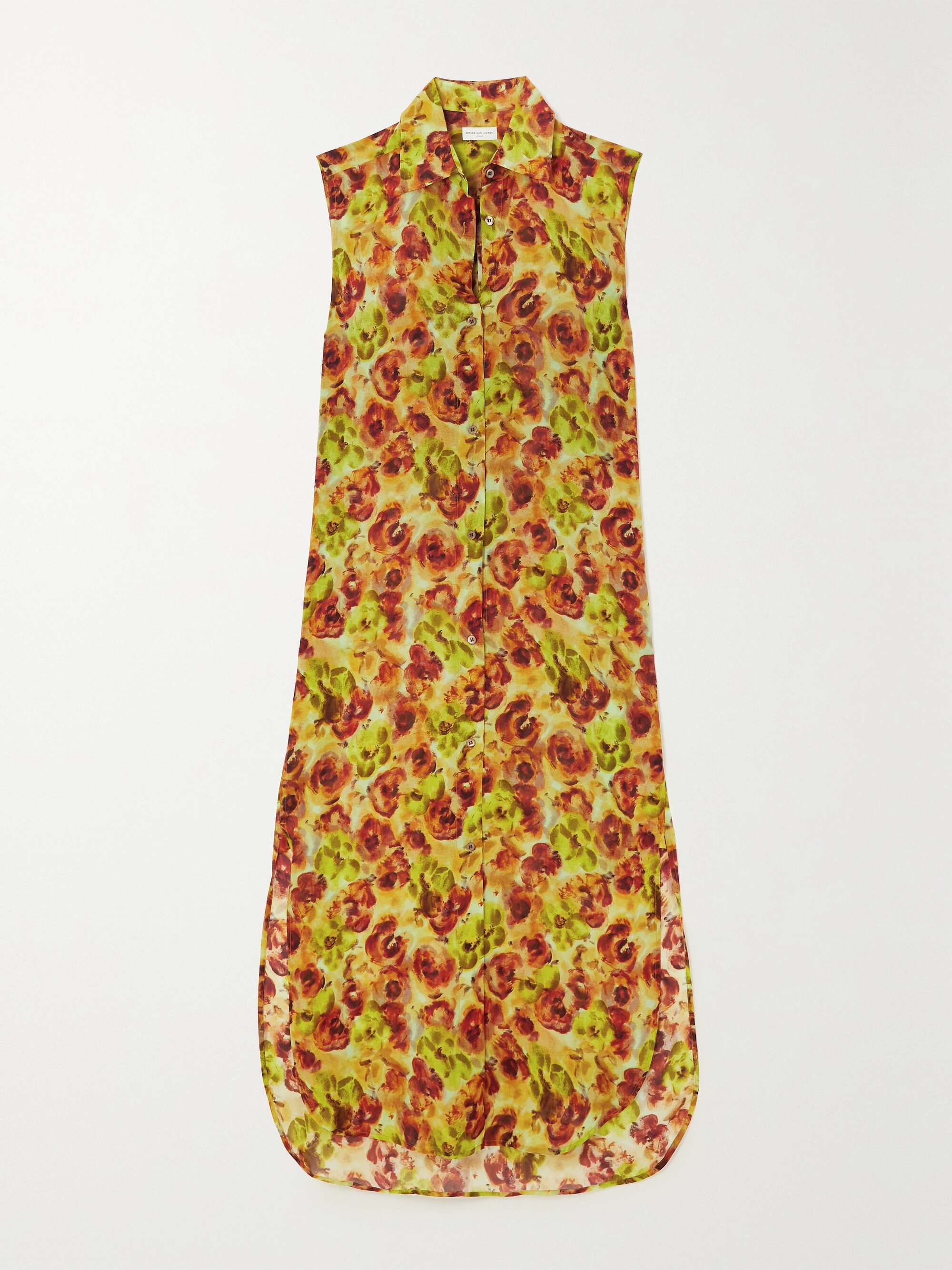 DRIES VAN NOTEN Floral-print chiffon midi shirt dress | NET-A-PORTER