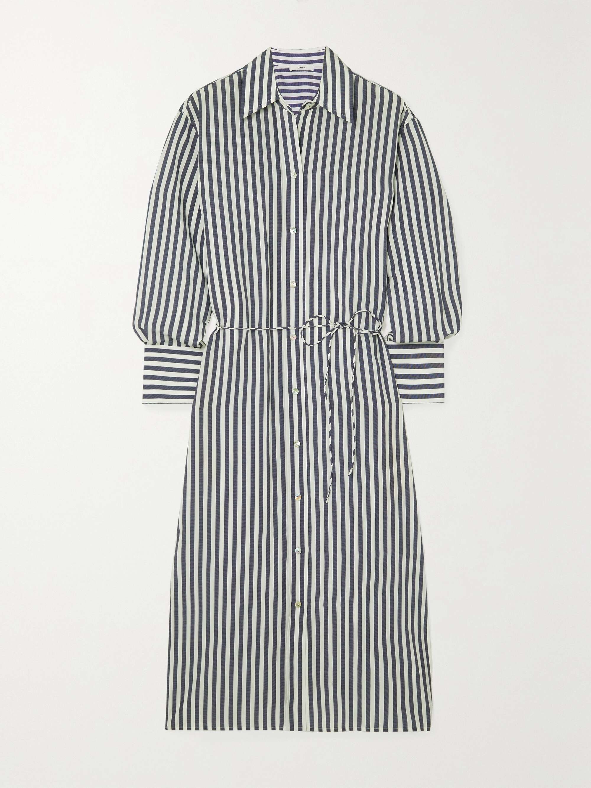 VINCE Belted striped TENCEL Lyocell-blend midi shirt dress | NET-A-PORTER
