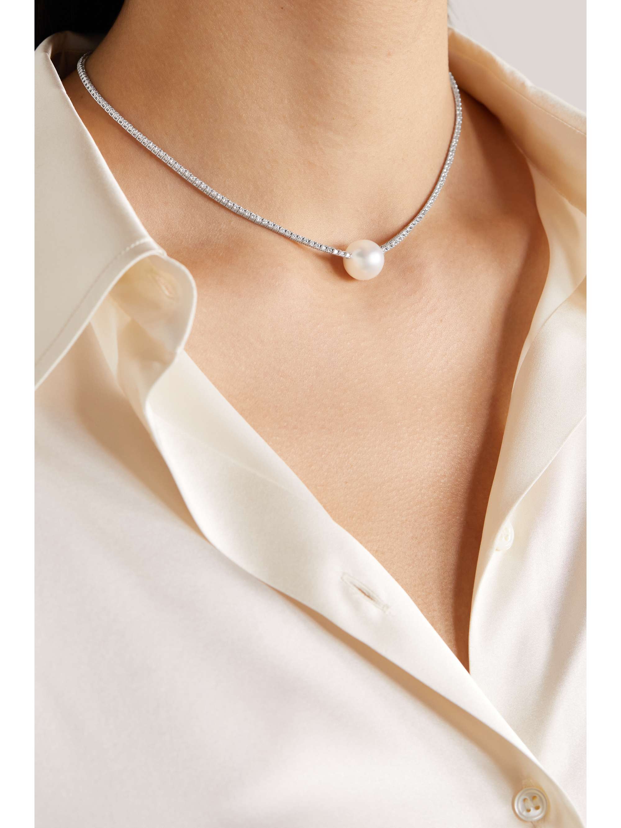 MIZUKI Eve 18-karat white gold, pearl and diamond necklace