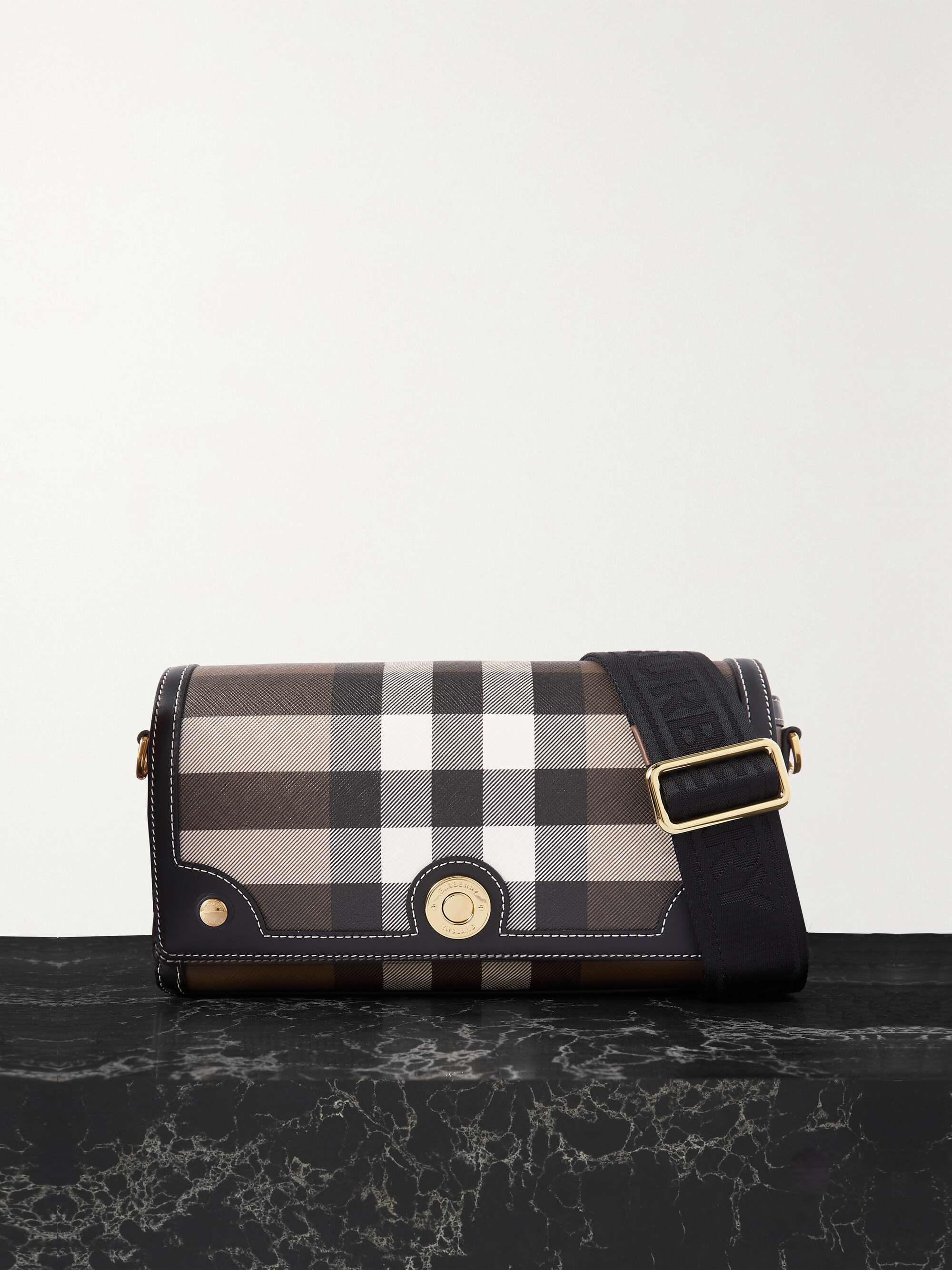 Burberry Shoulder Bag in Classic Check Coated Canvas and Dark