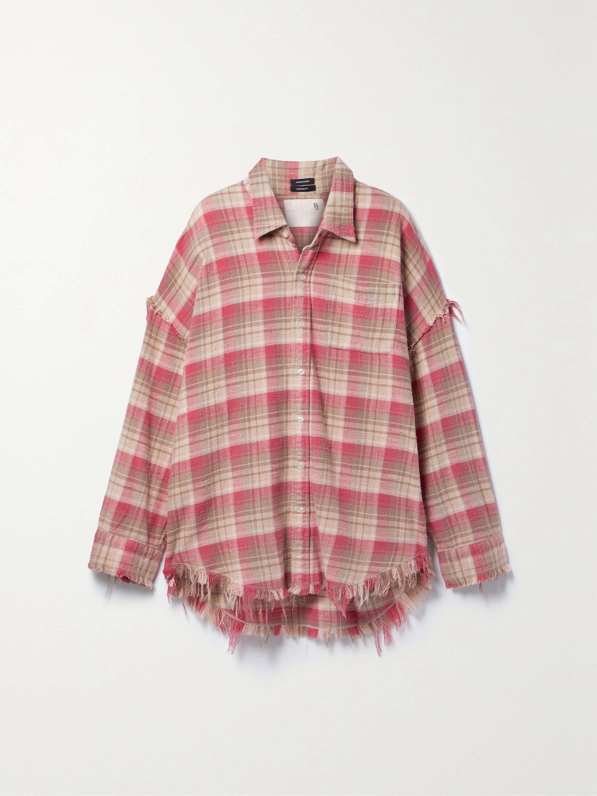 Frayed checked cotton-flannel shirt