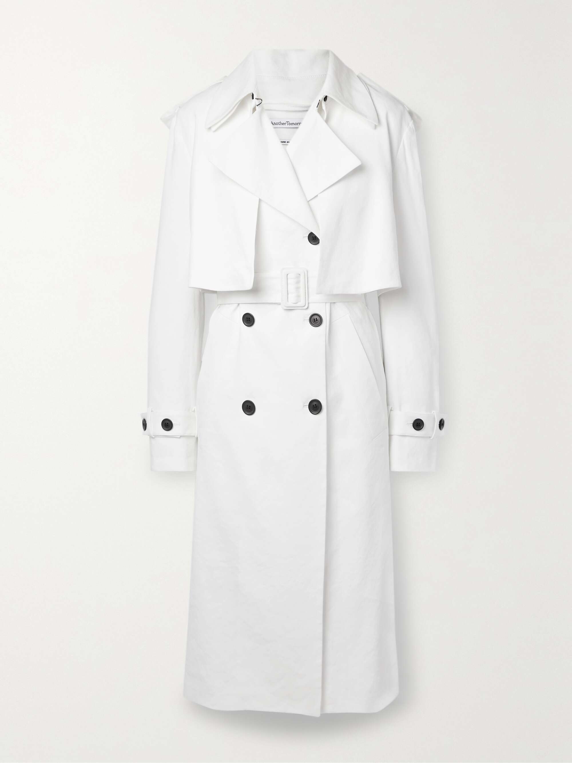 + NET SUSTAIN convertible belted double-breasted hemp-blend trench coat