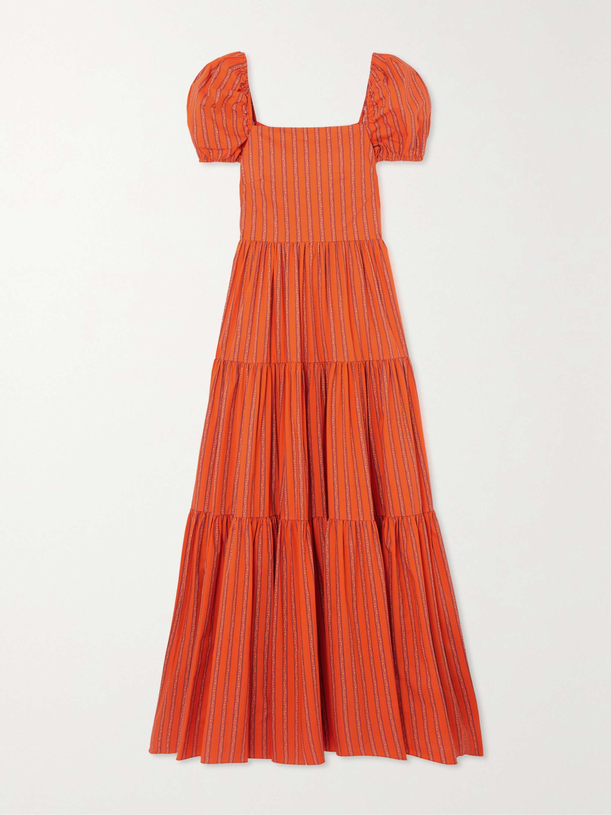 CAROLINE CONSTAS Hart tiered striped floral-print cotton-blend poplin maxi  dress | NET-A-PORTER