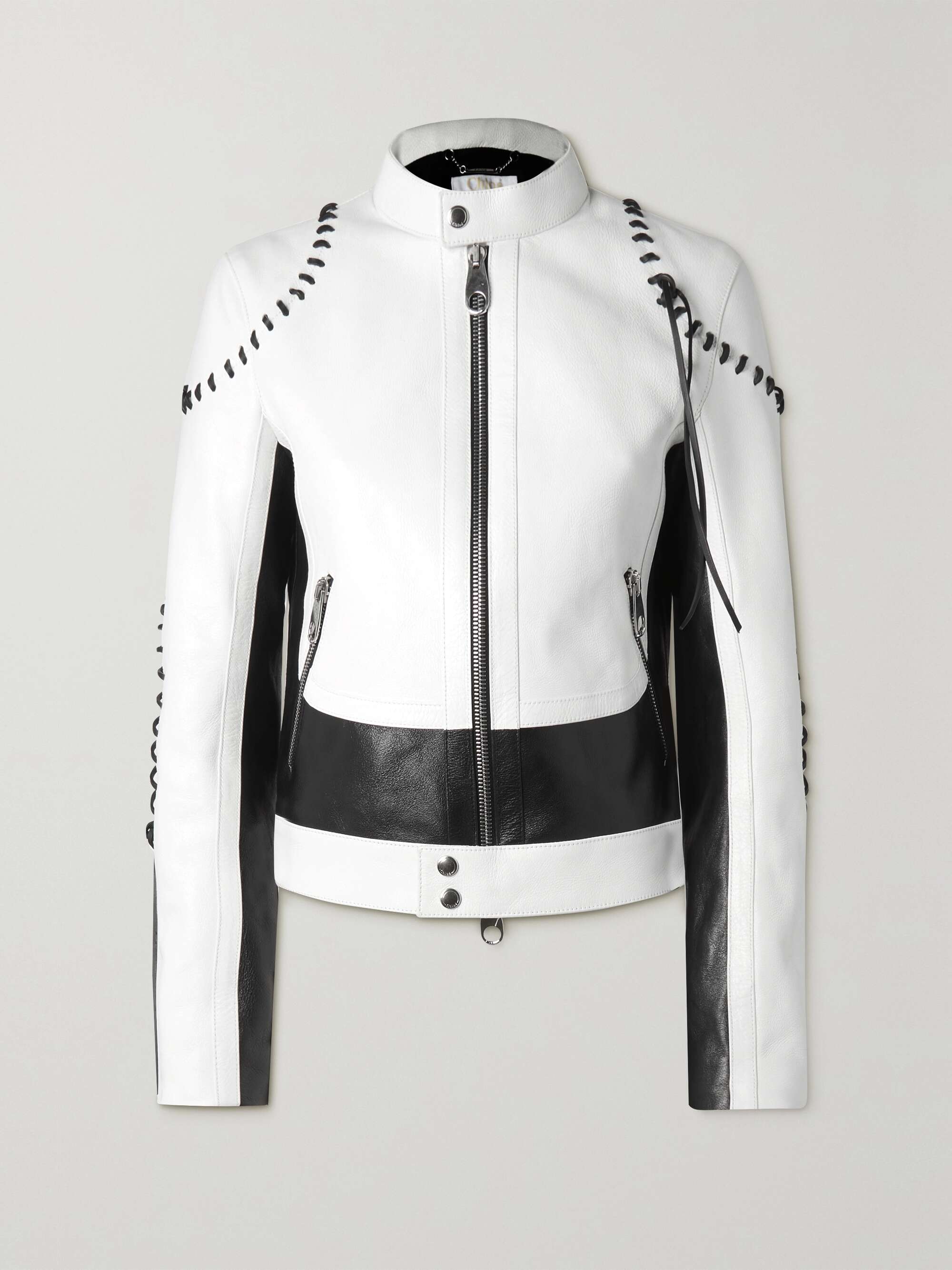 sandsynlighed Land Forsvinde CHLOÉ Whipstitched two-tone leather biker jacket | NET-A-PORTER