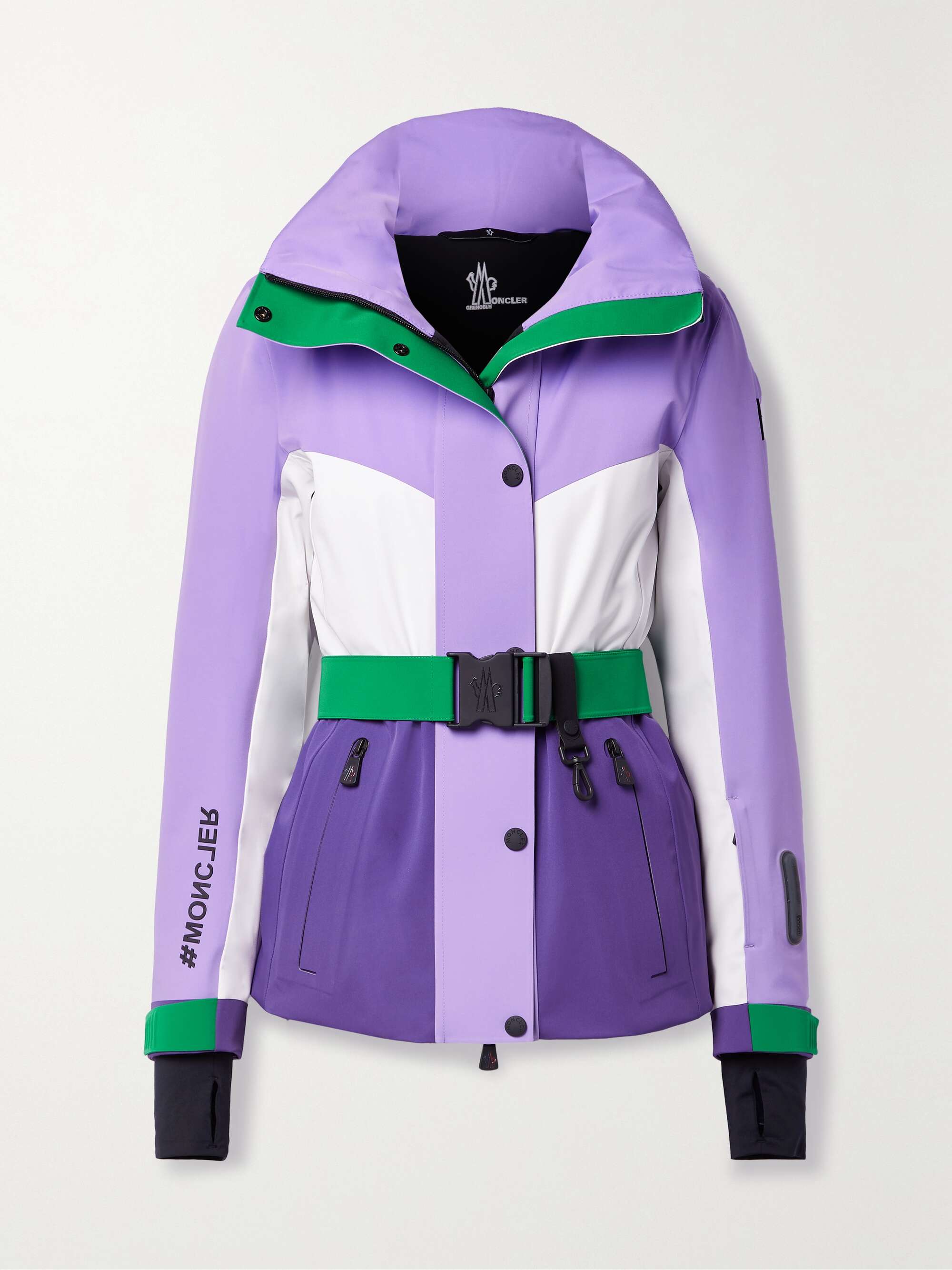 MONCLER GRENOBLE Hainet hooded belted color-block ski jacket | NET