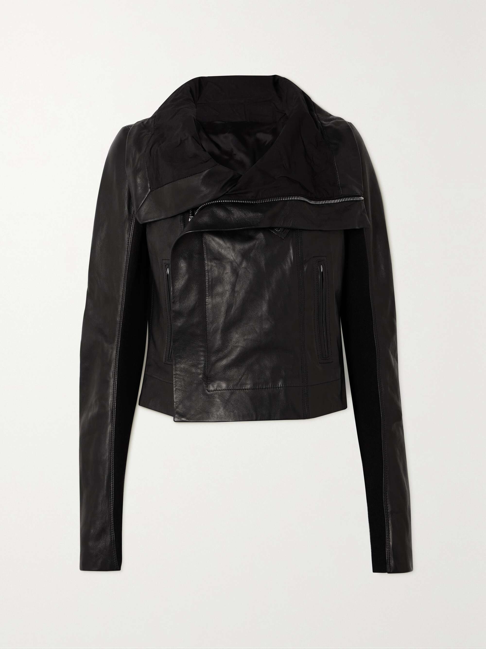 RICK OWENS Jersey-paneled leather biker jacket | NET-A-PORTER
