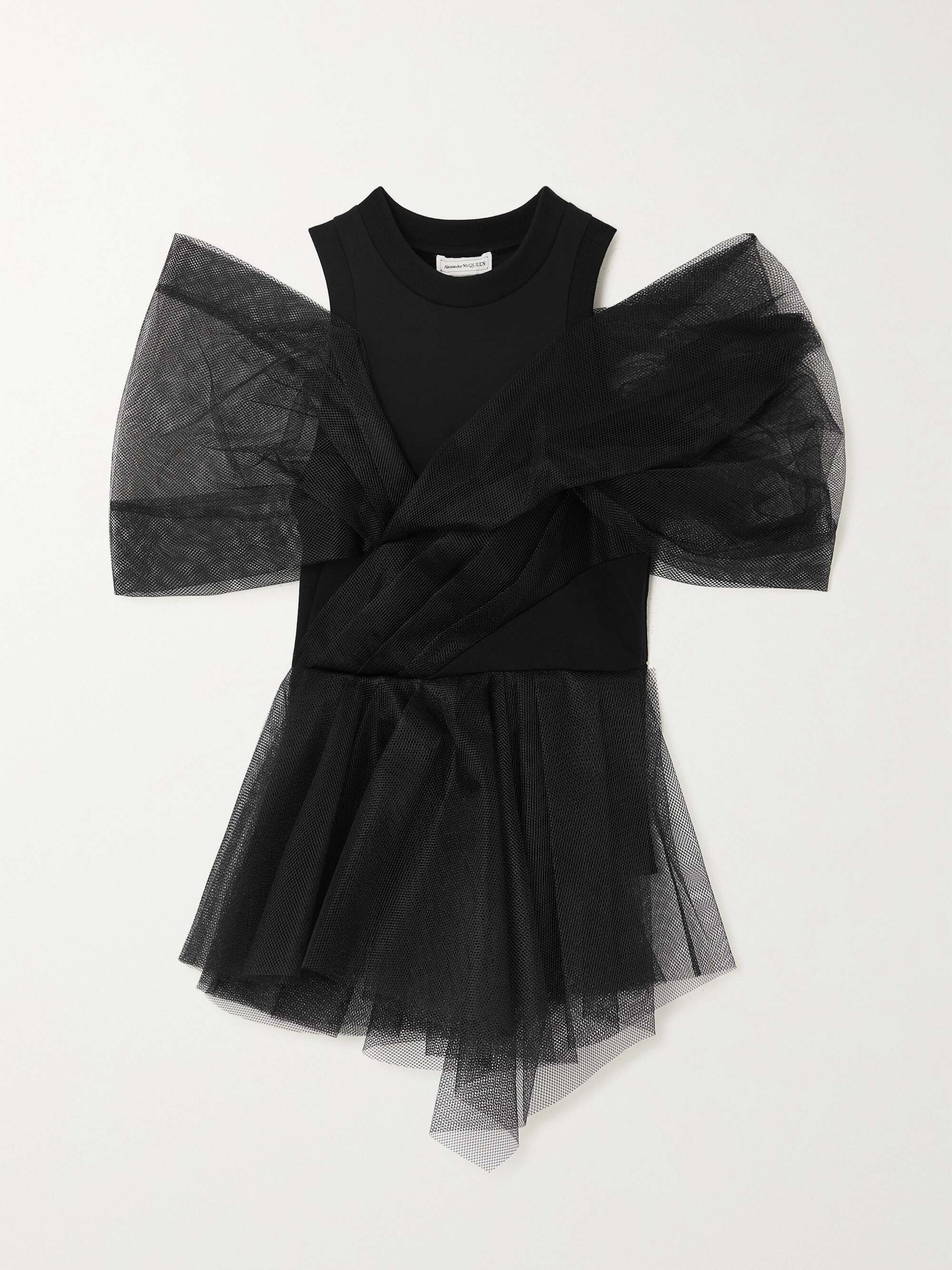 ALEXANDER MCQUEEN Cold-shoulder cotton-jersey and tulle peplum top |  NET-A-PORTER