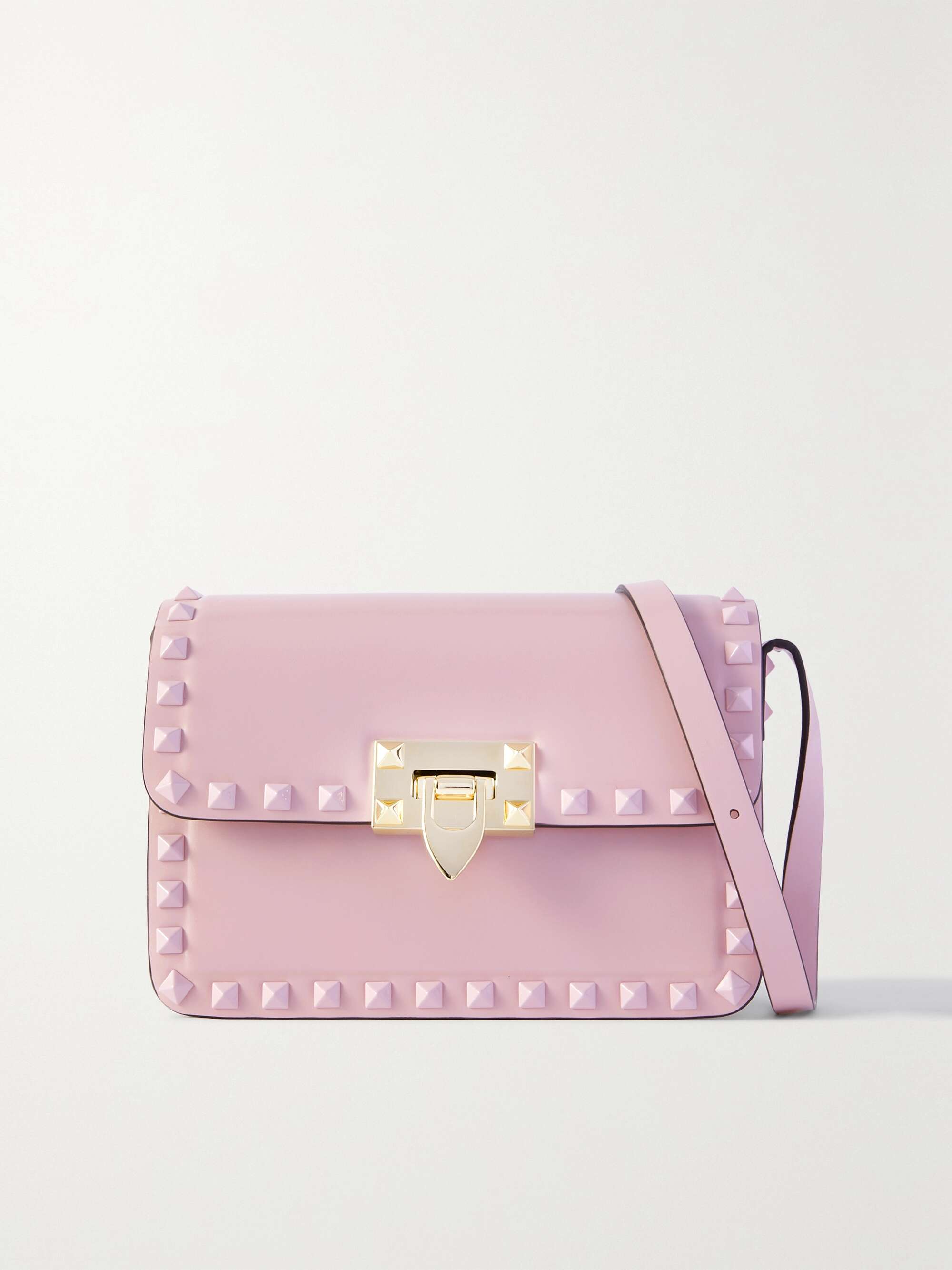 Valentino Garavani, Rockstud Small Textured-leather Shoulder Bag, Pink, One size