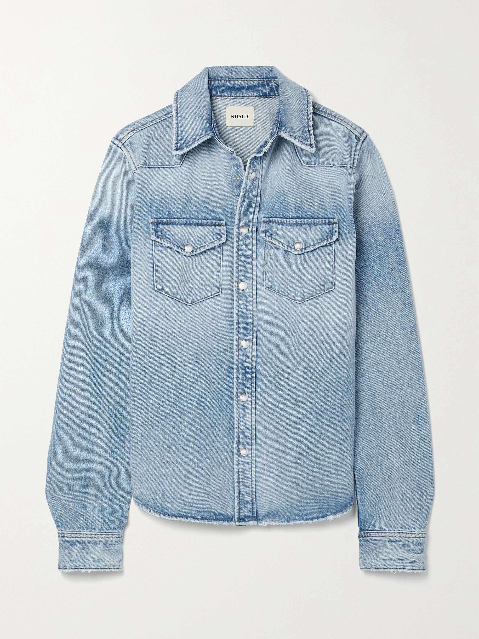 KHAITE Wesley distressed denim shirt | NET-A-PORTER