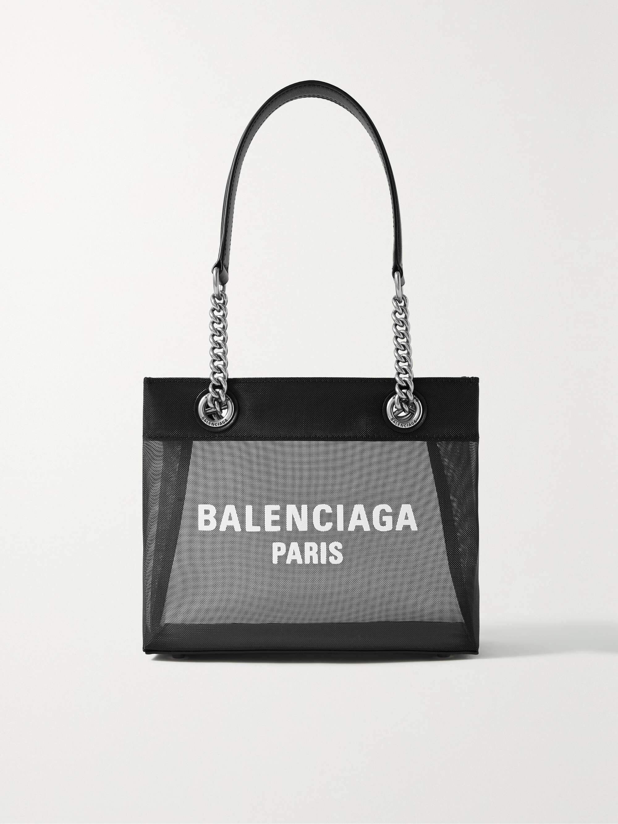 BALENCIAGA Duty large leather-trimmed printed mesh | NET-A-PORTER