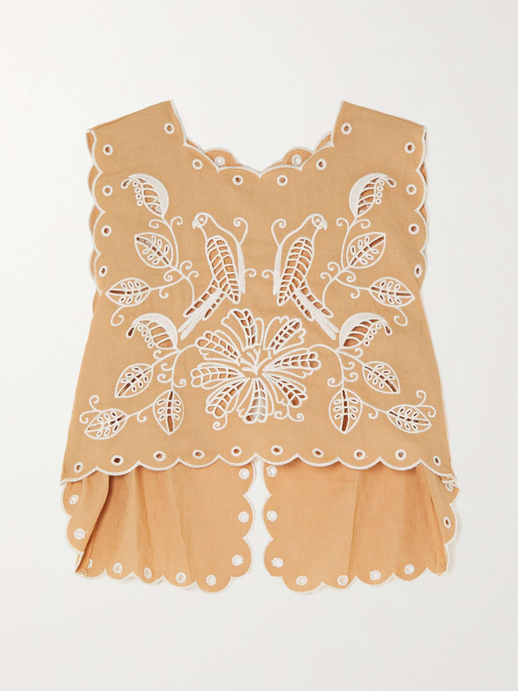 RIO Cropped scalloped broderie linen-blend top NET-A-PORTER