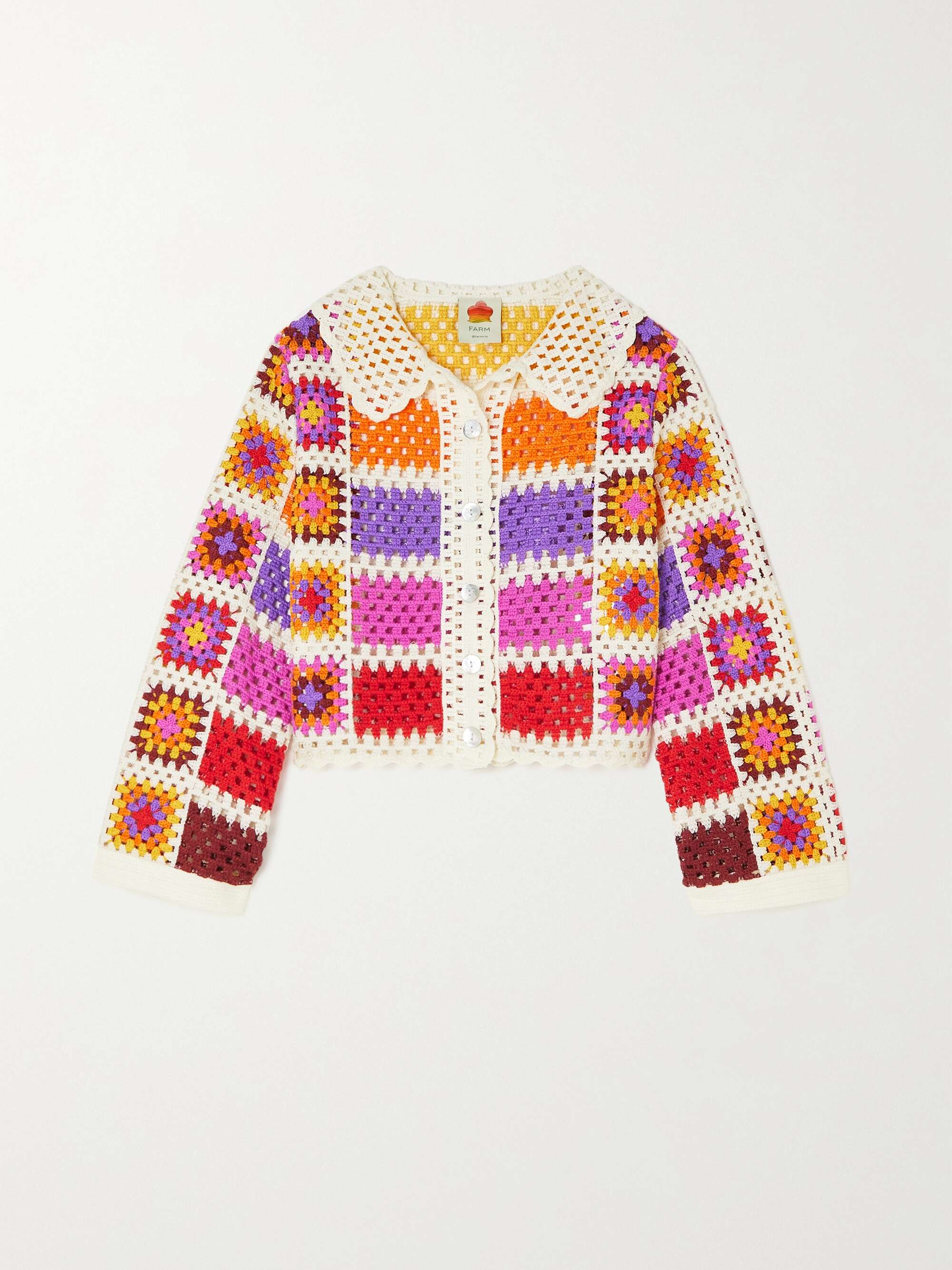FARM RIO Striped crochet-knit cardigan NET-A-PORTER