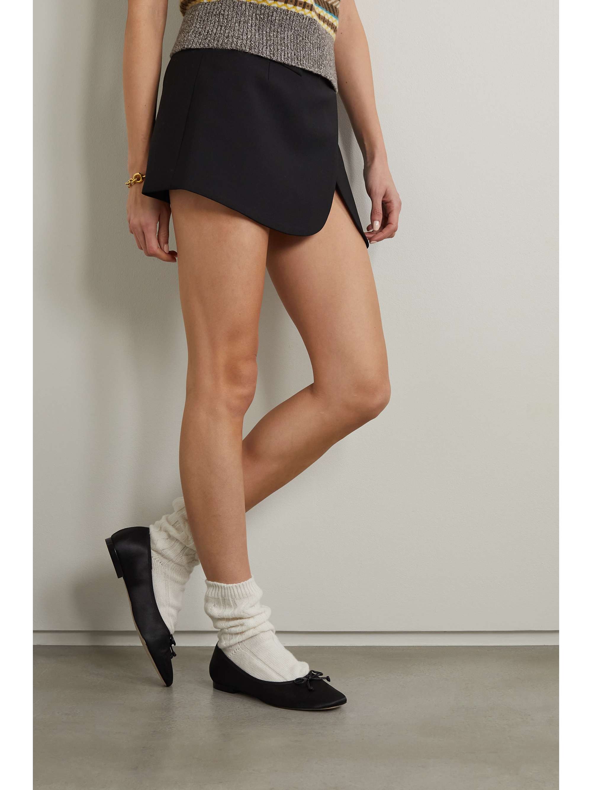 PORTE & PAIRE Bow-embellished satin ballet flats