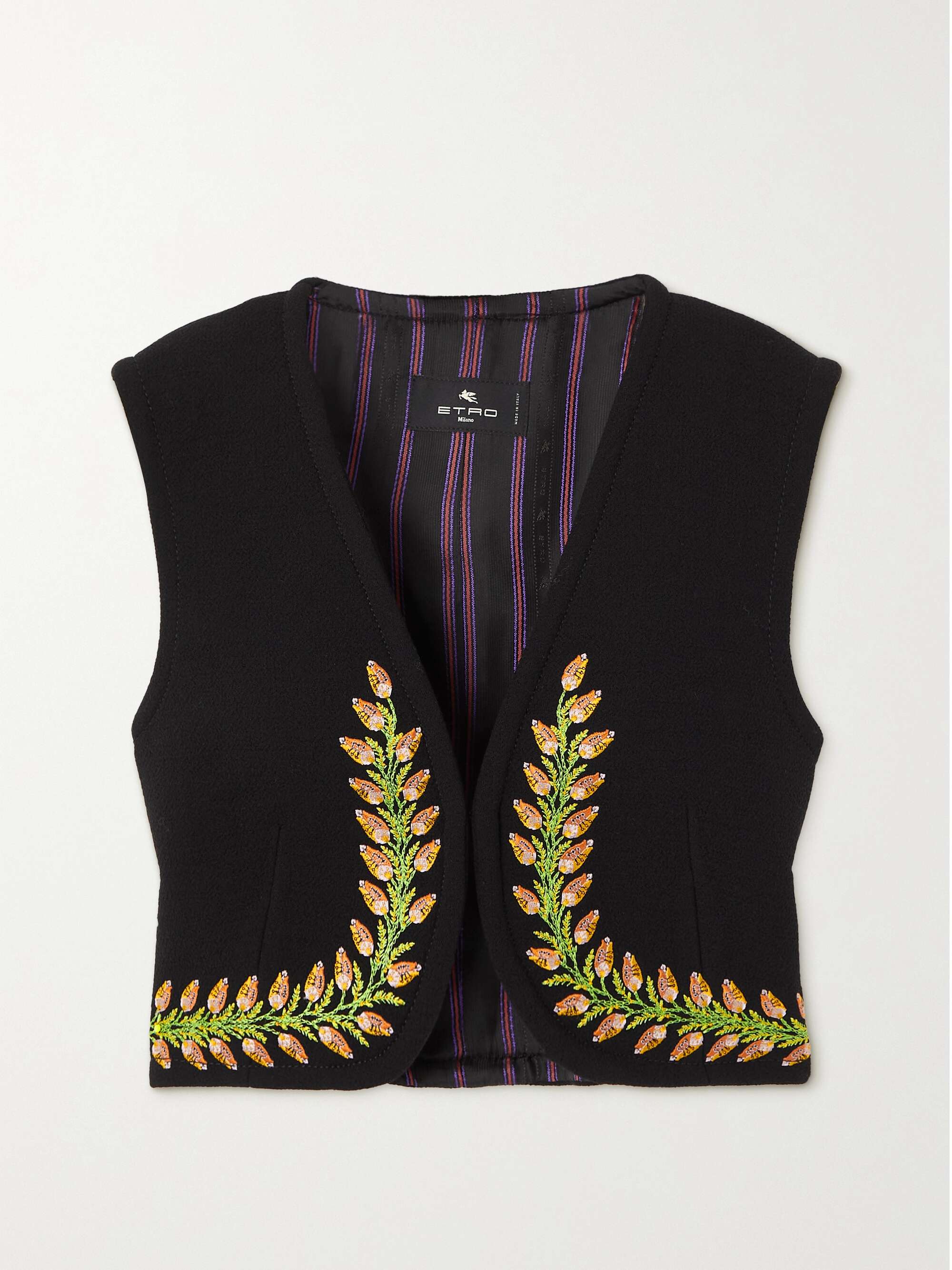 ETRO Cropped embroidered wool-blend crepe vest | NET-A-PORTER