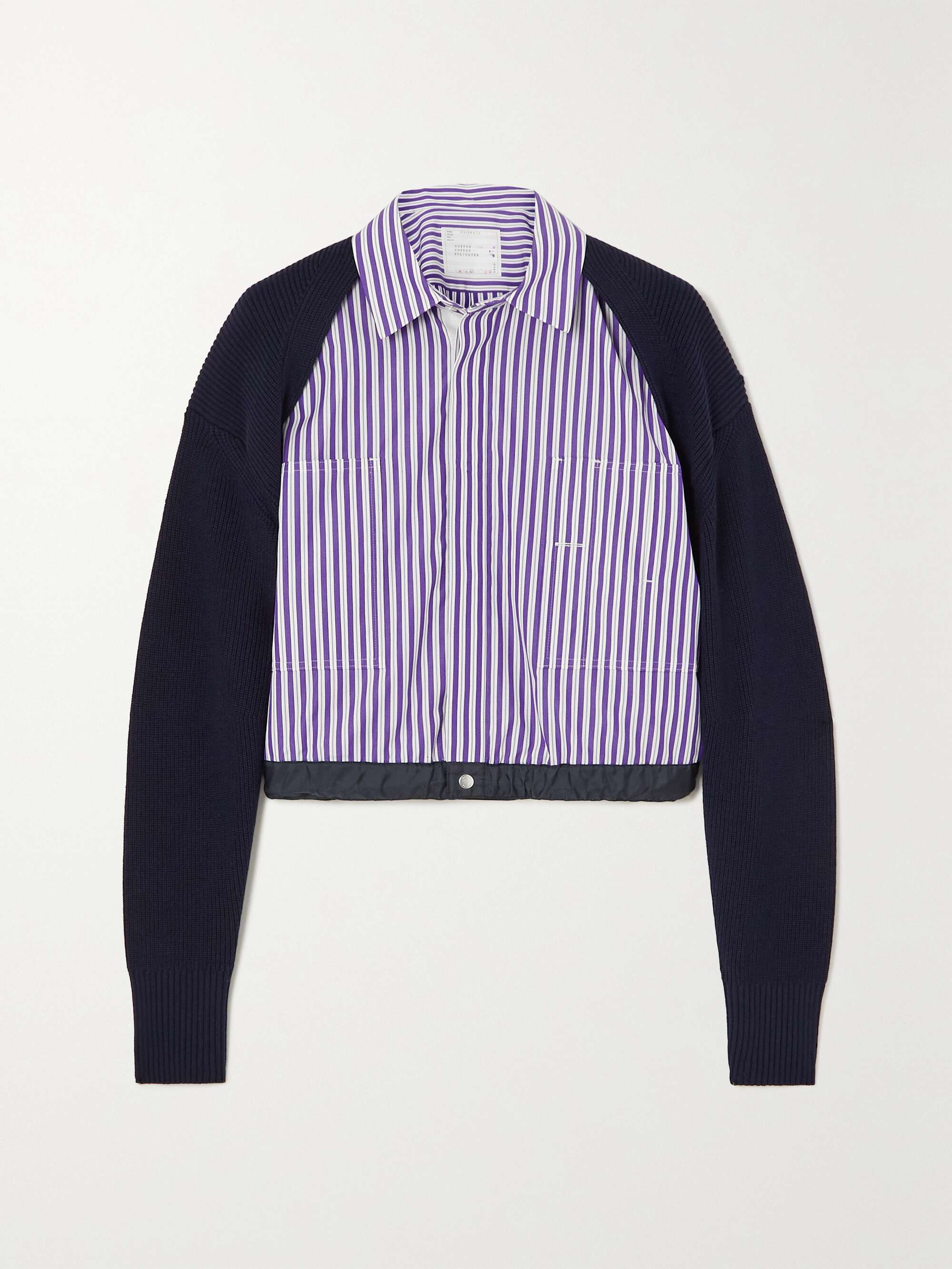 + Thomas Mason striped cotton-poplin and ribbed-knit jacket