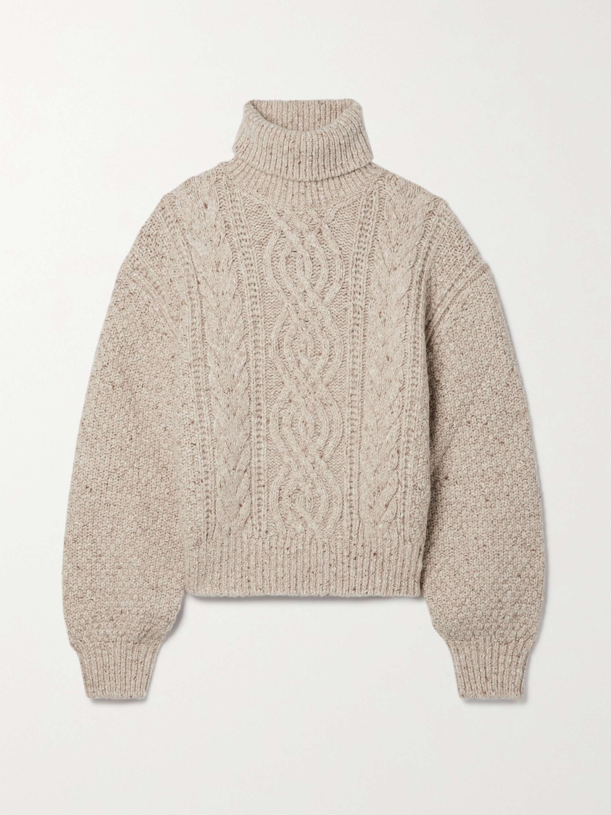 Cable-knit wool and cashmere-blend turtleneck sweater