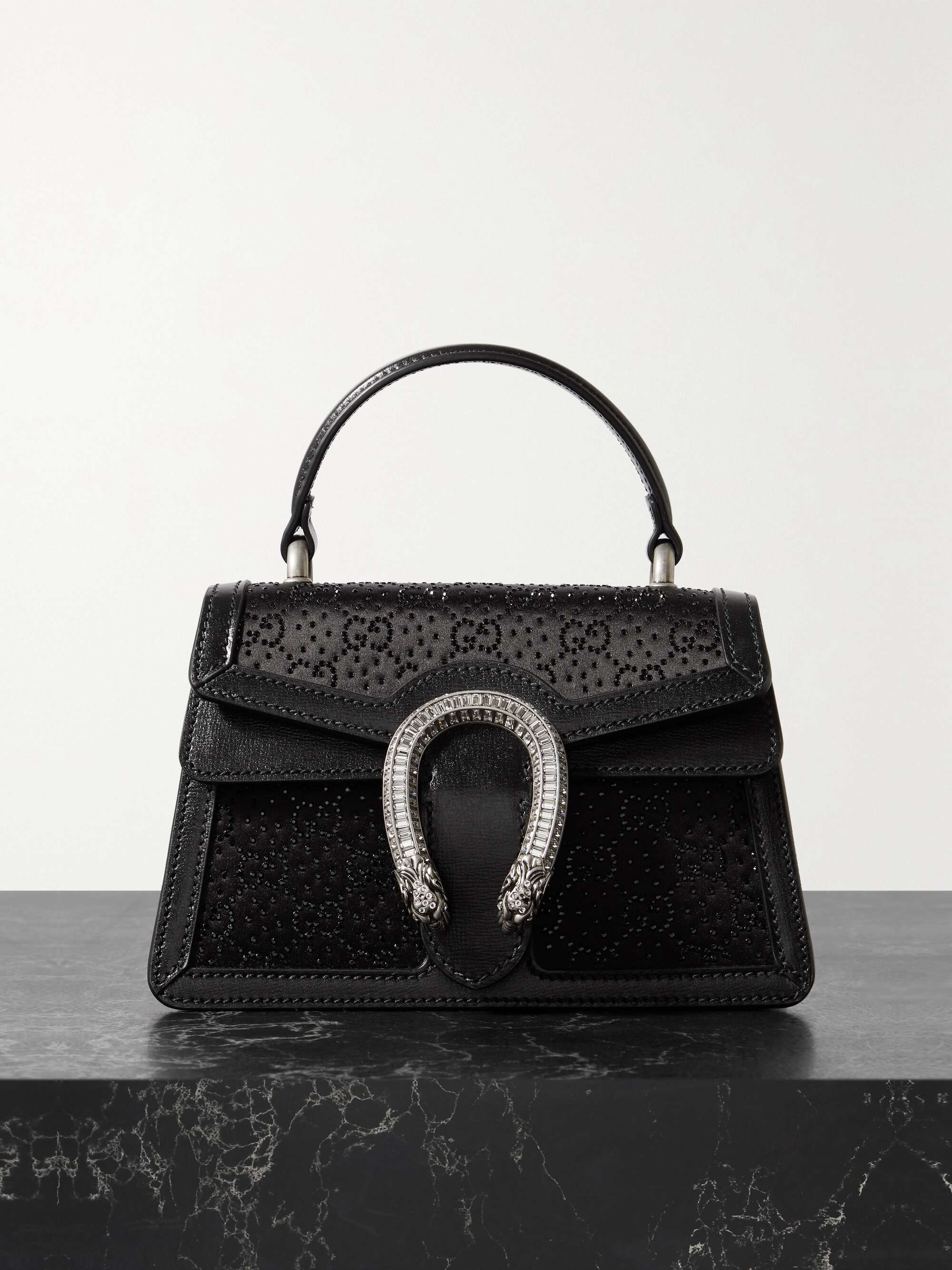 GUCCI Dionysus leather-trimmed crystal-embellished satin tote