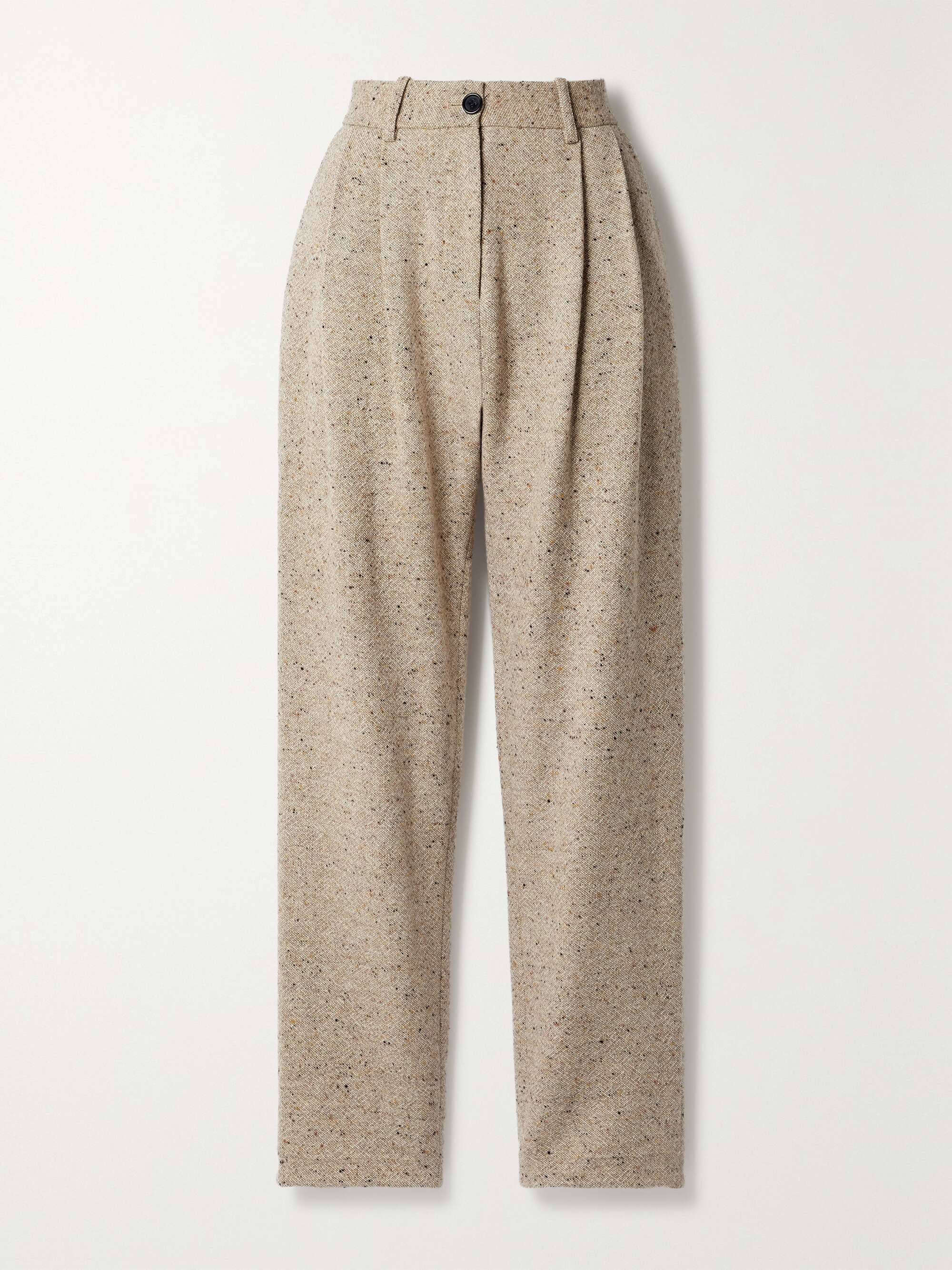 Pleated straight-leg wool pants