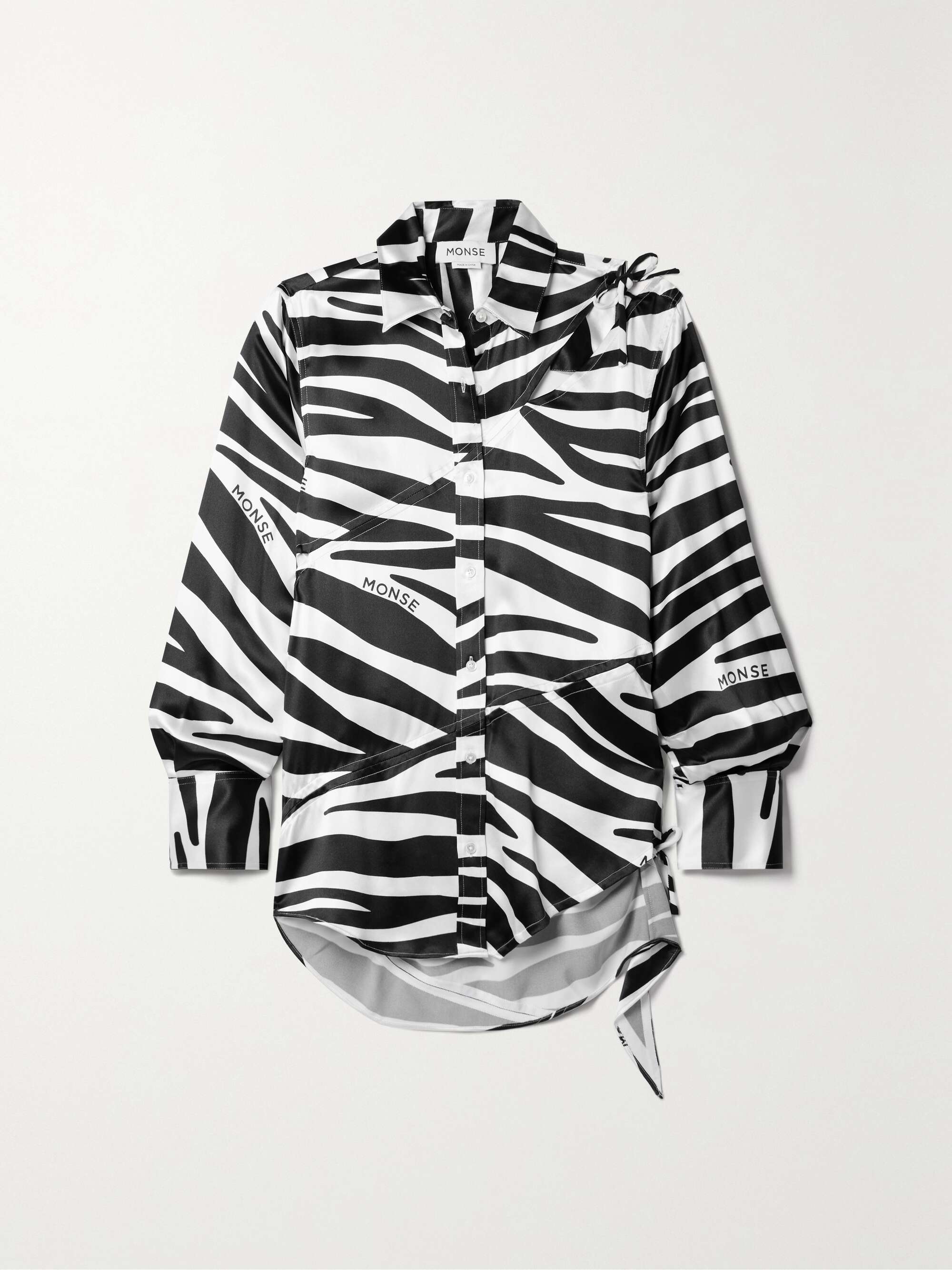 MONSE Zebra-print cutout silk-satin shirt | NET-A-PORTER
