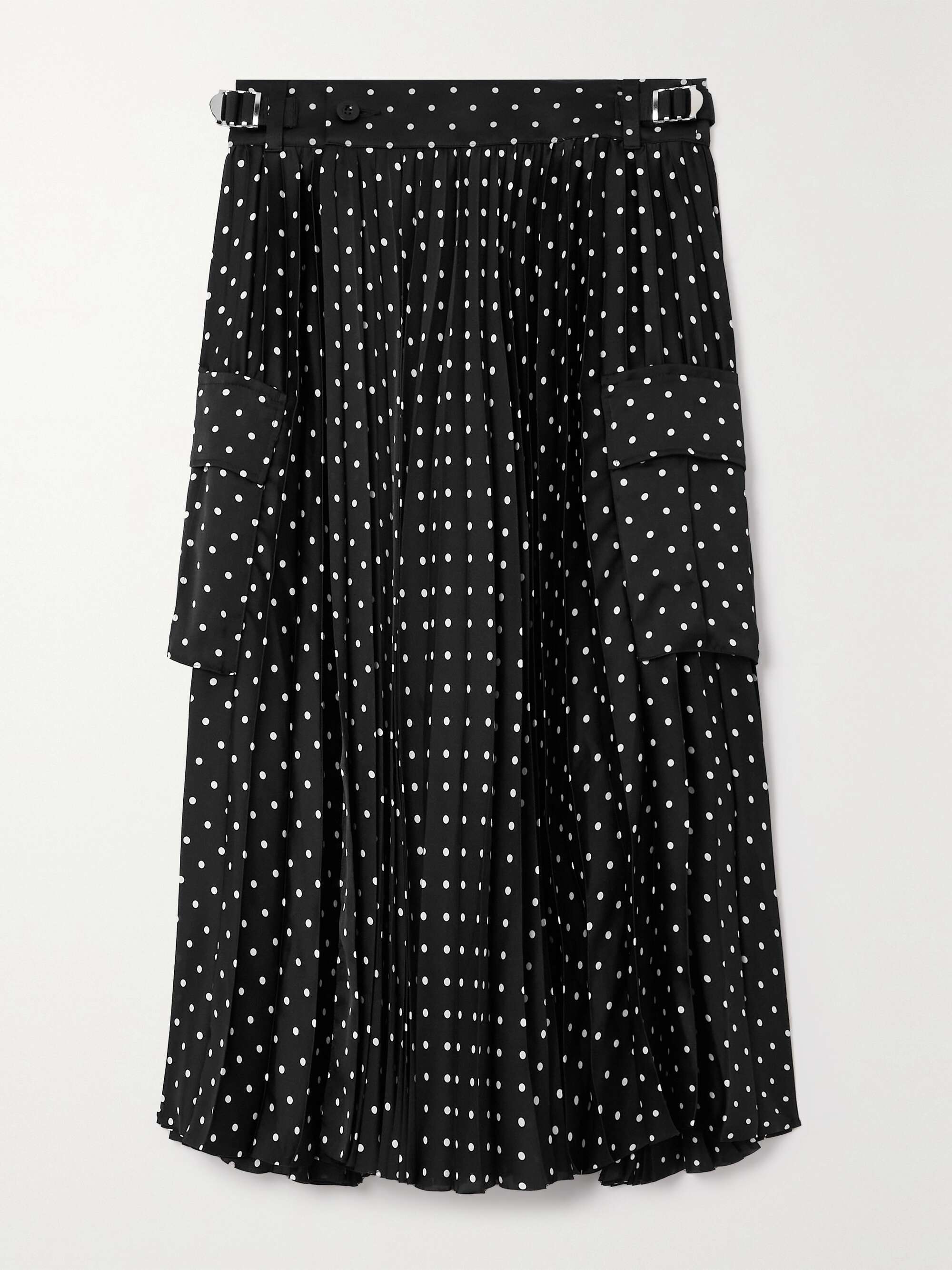SACAI Pleated polka-dot satin midi wrap skirt | NET-A-PORTER