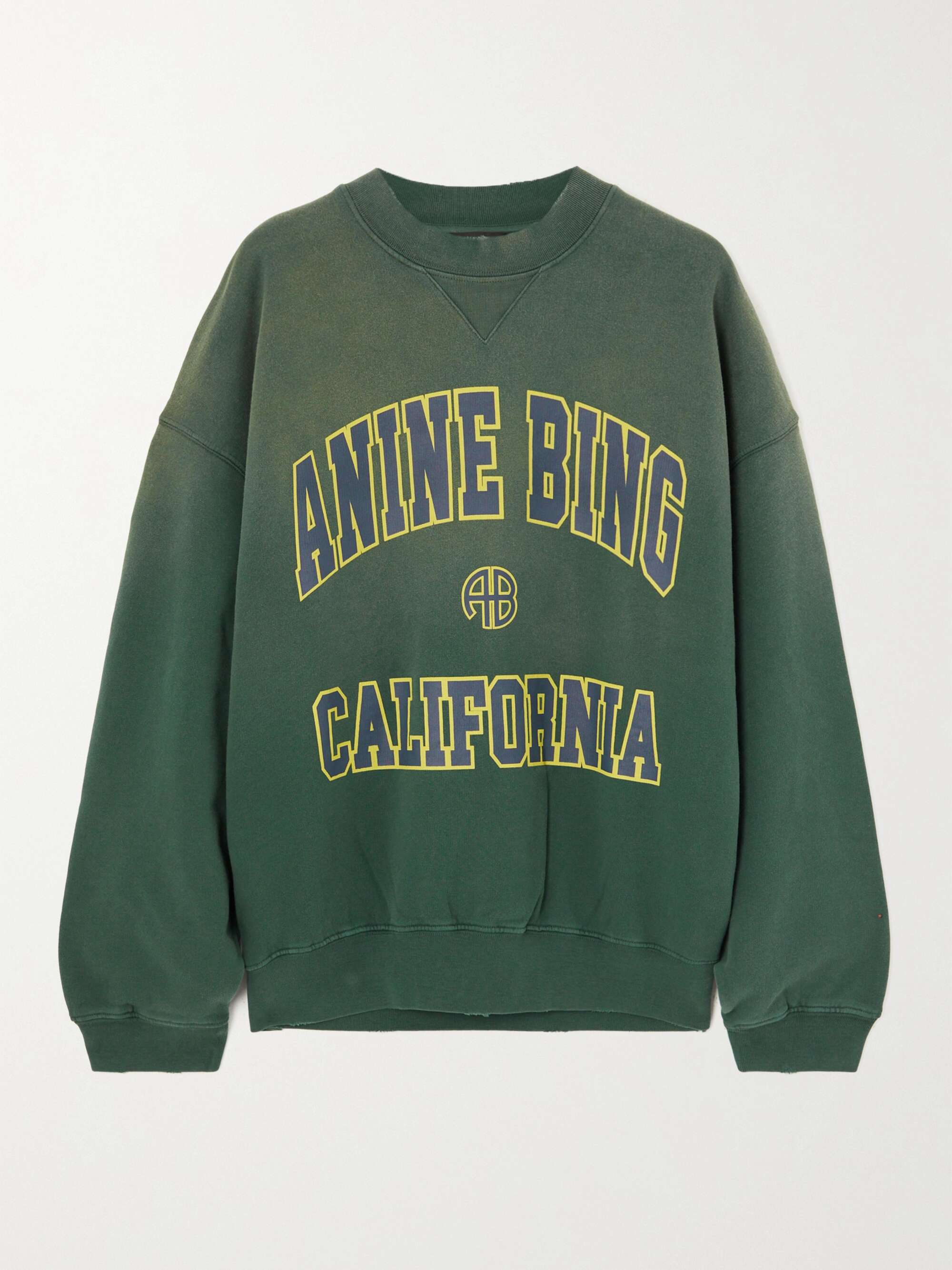 ANINE BING Oversized printed distressed cotton-jersey sweatshirt |  NET-A-PORTER