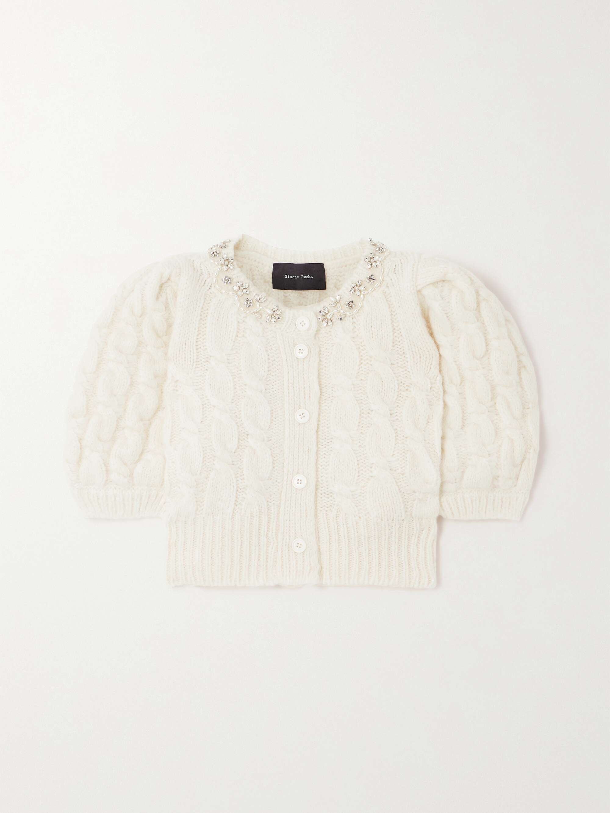 Cropped embellished cable-knit alpaca-blend cardigan