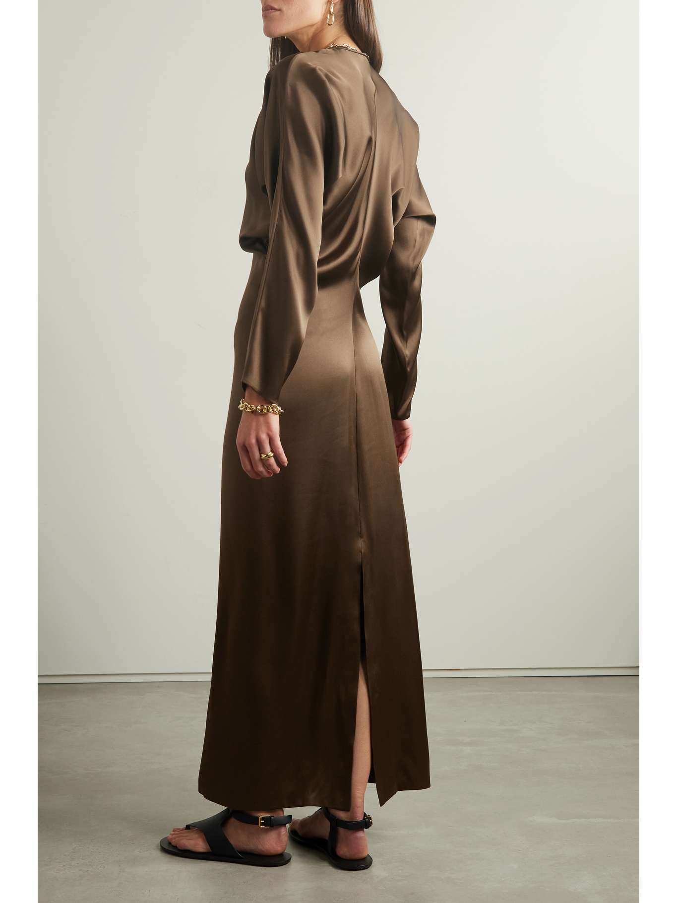 loro piana draped silk satin maxi dress Loro Piana Draped Silk-Satin Maxi Dress - Light Brown