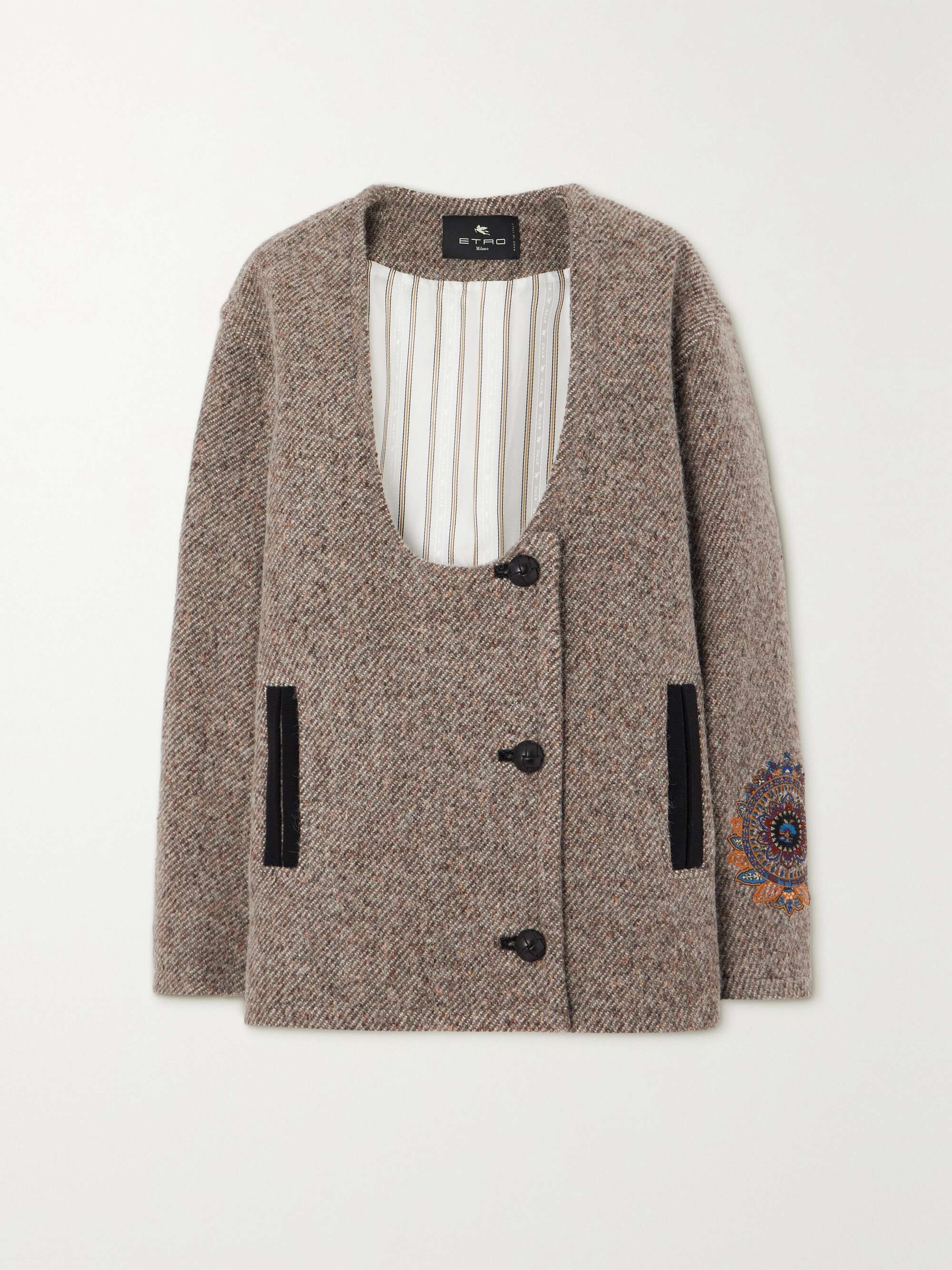 ETRO Oversized embroidered wool-blend twill jacket | NET-A-PORTER